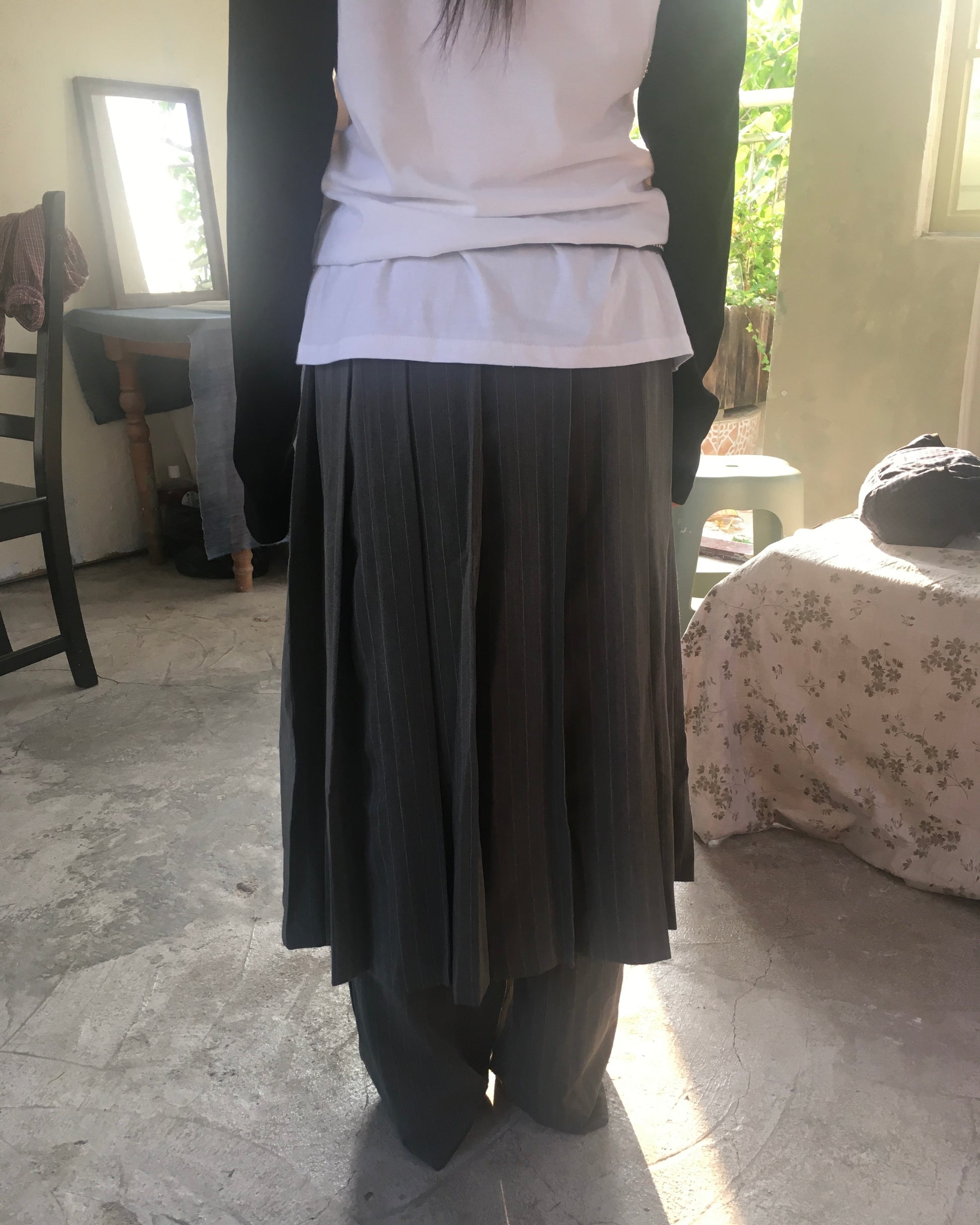 skirt stripe layered pants (grey)
