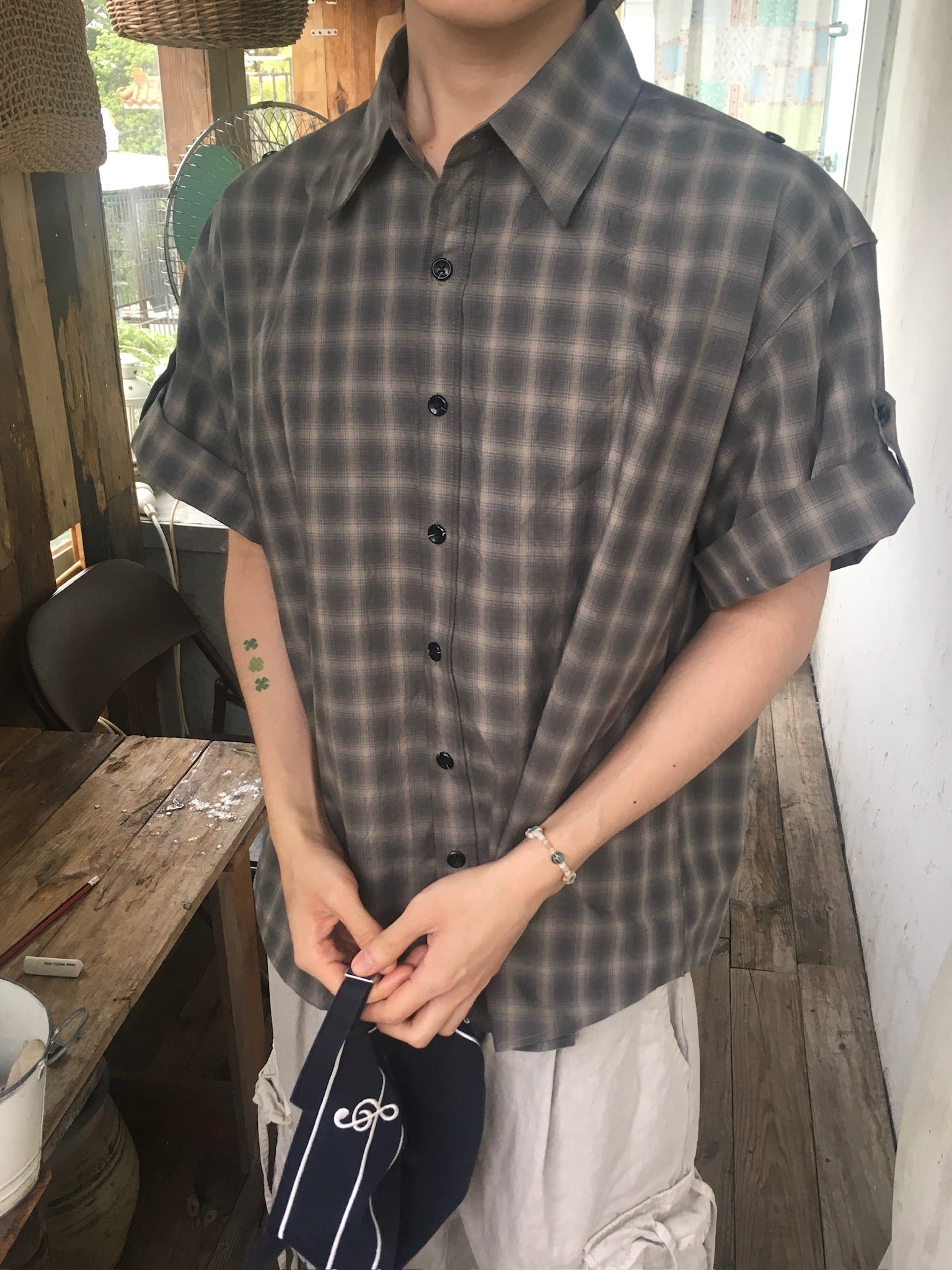 check linen shirt (charcoal)