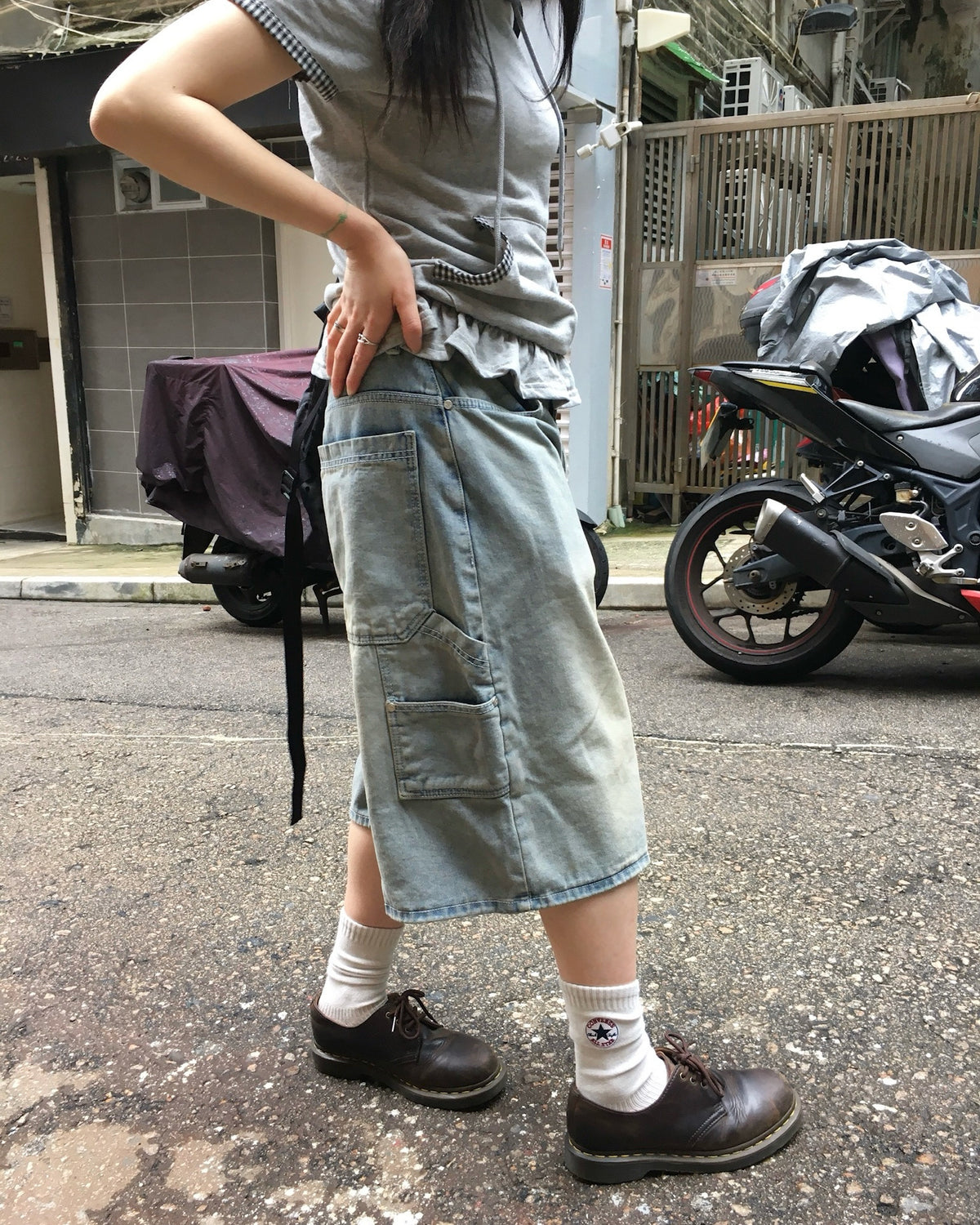 washed bermuda cargo jeans (blue)
