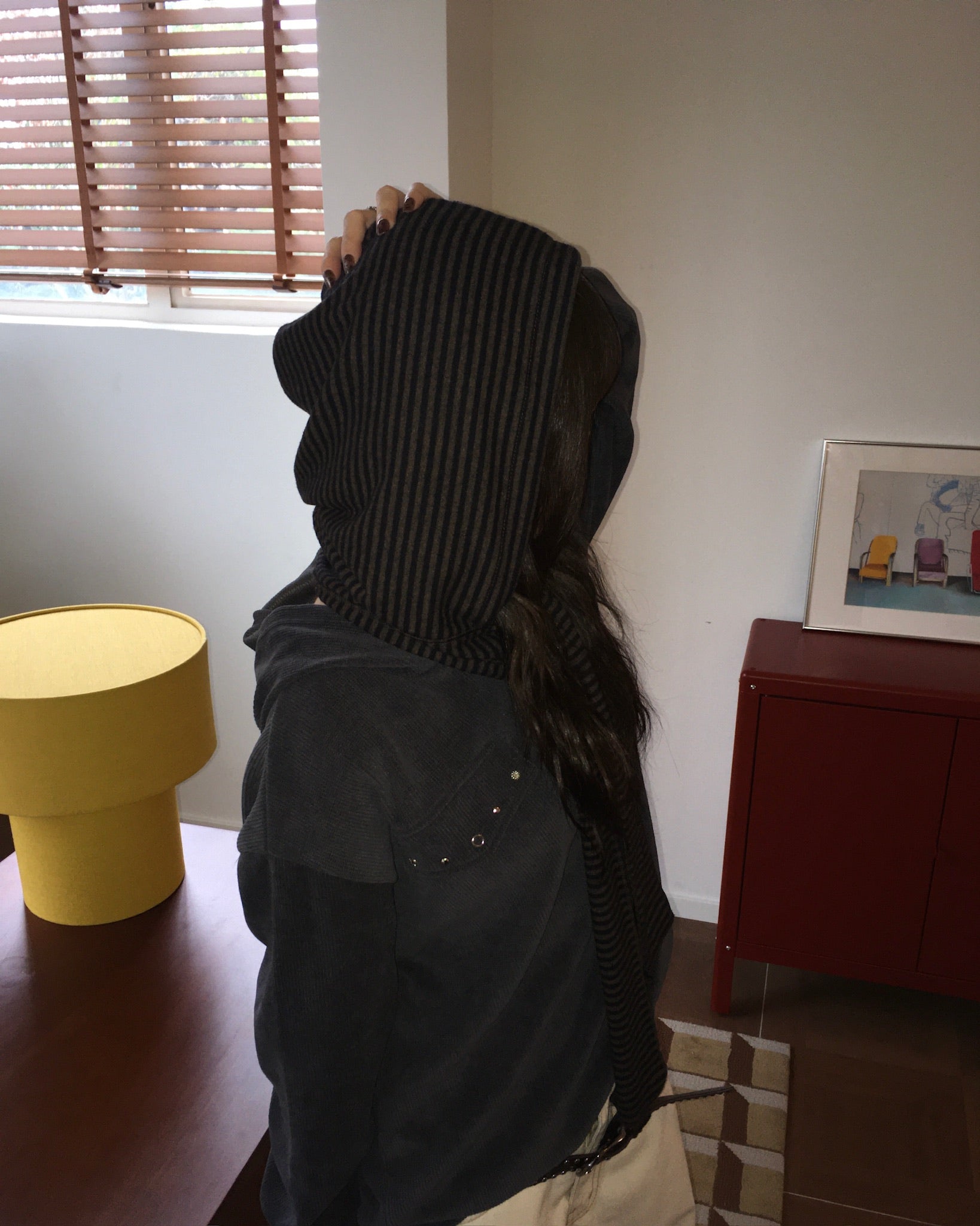 striped hooded scarf (brown)