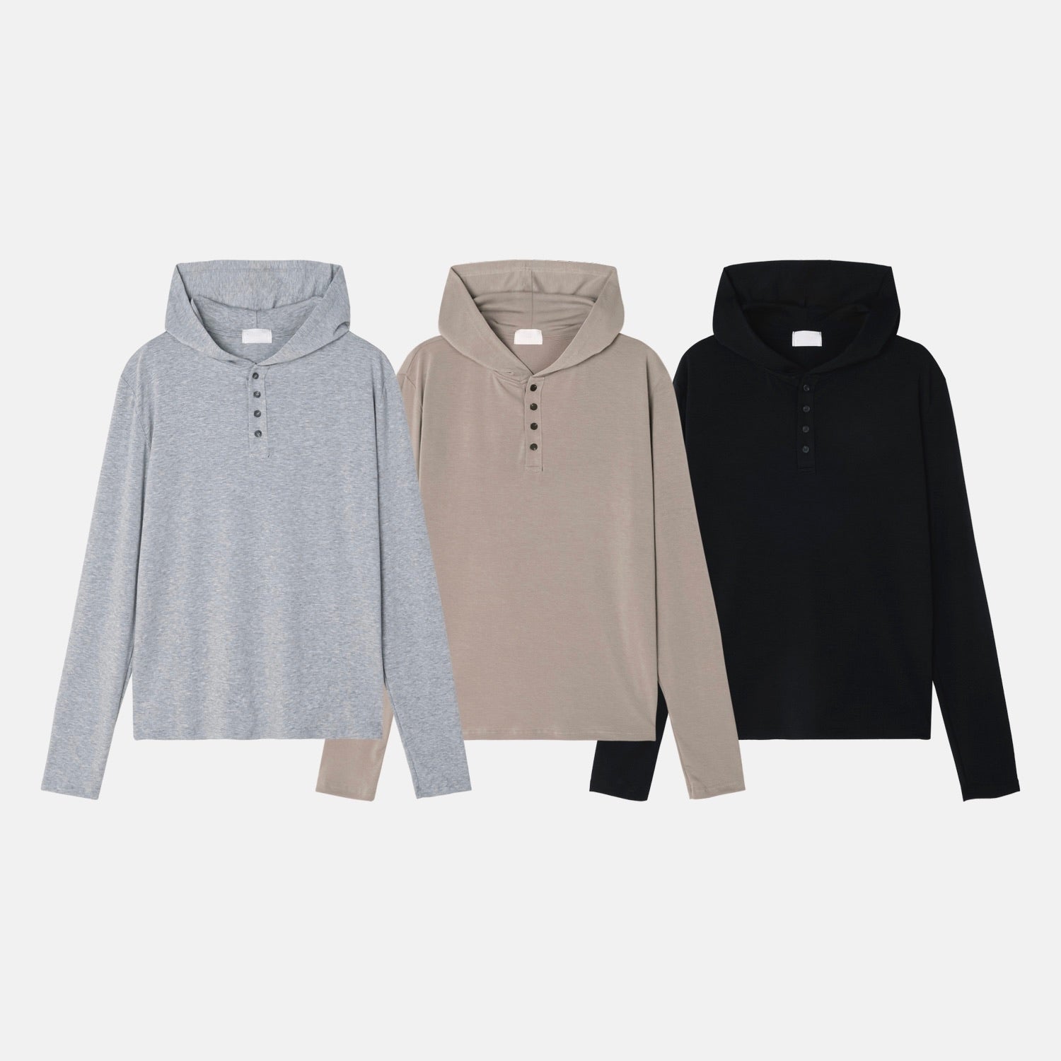 henley neck hooded shirt (ash brown)