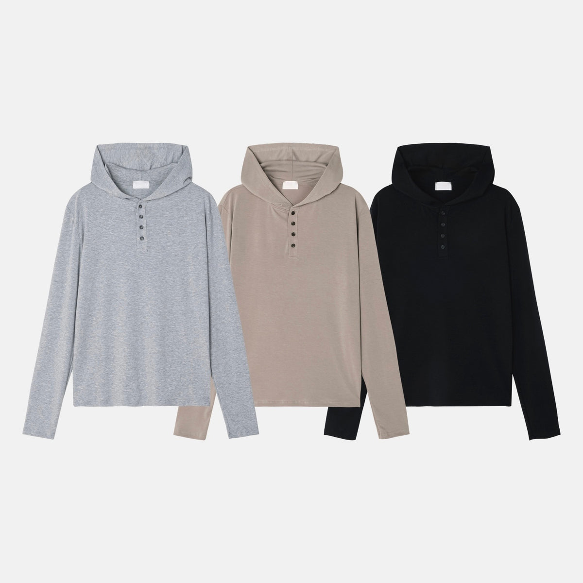 henley neck hooded shirt (black)