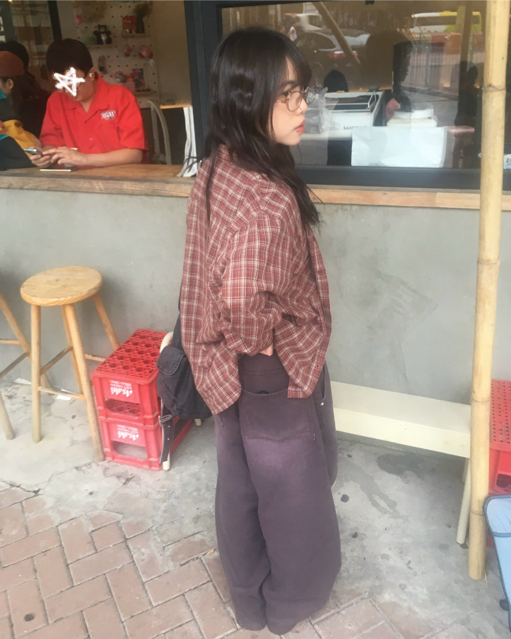 double pocket checked shirt (red)