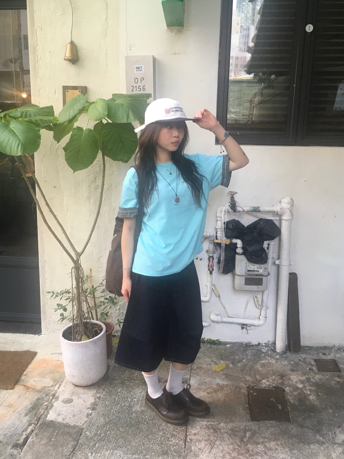 check roll-up pocket tee (mint)