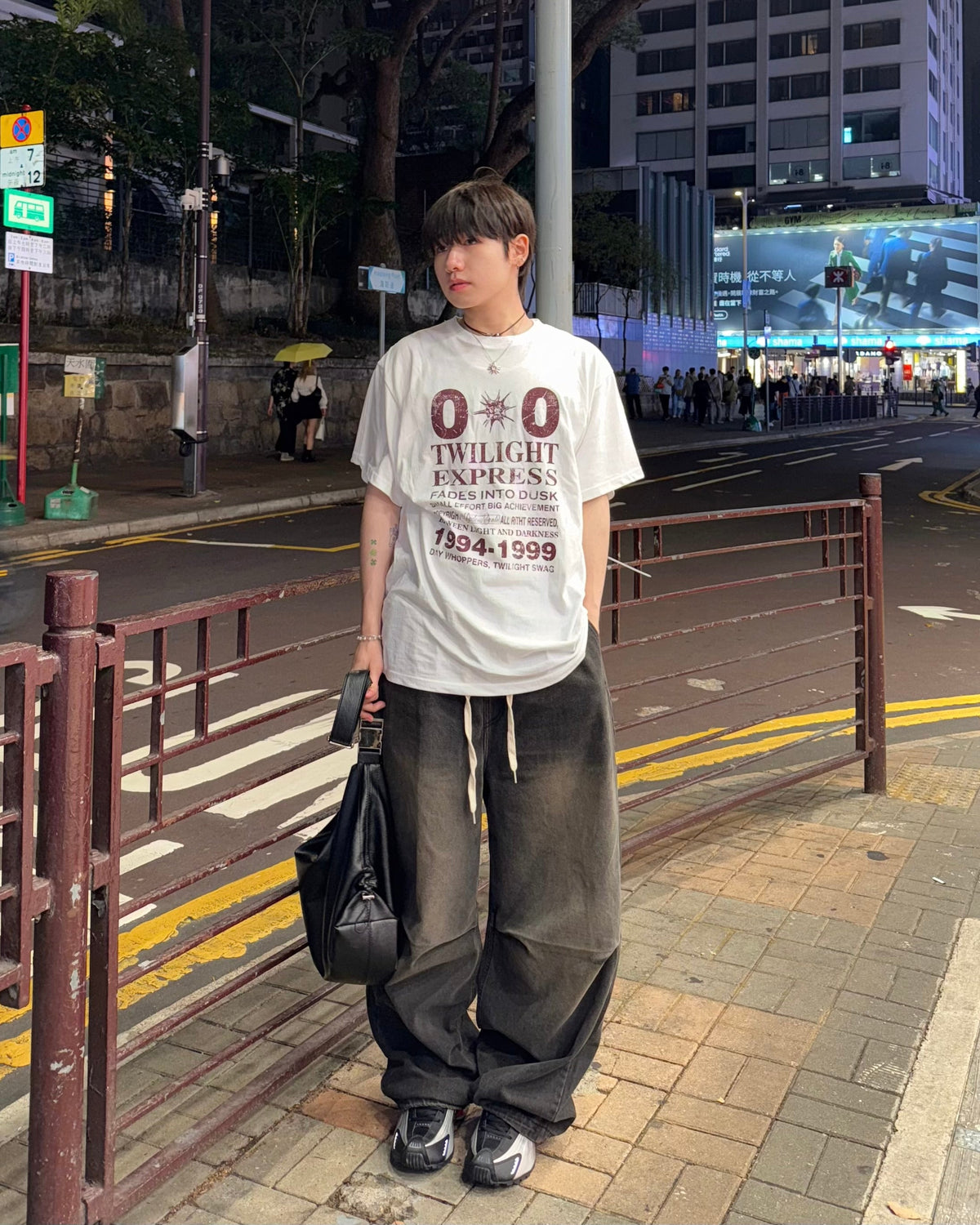 washed string wide jeans (black)