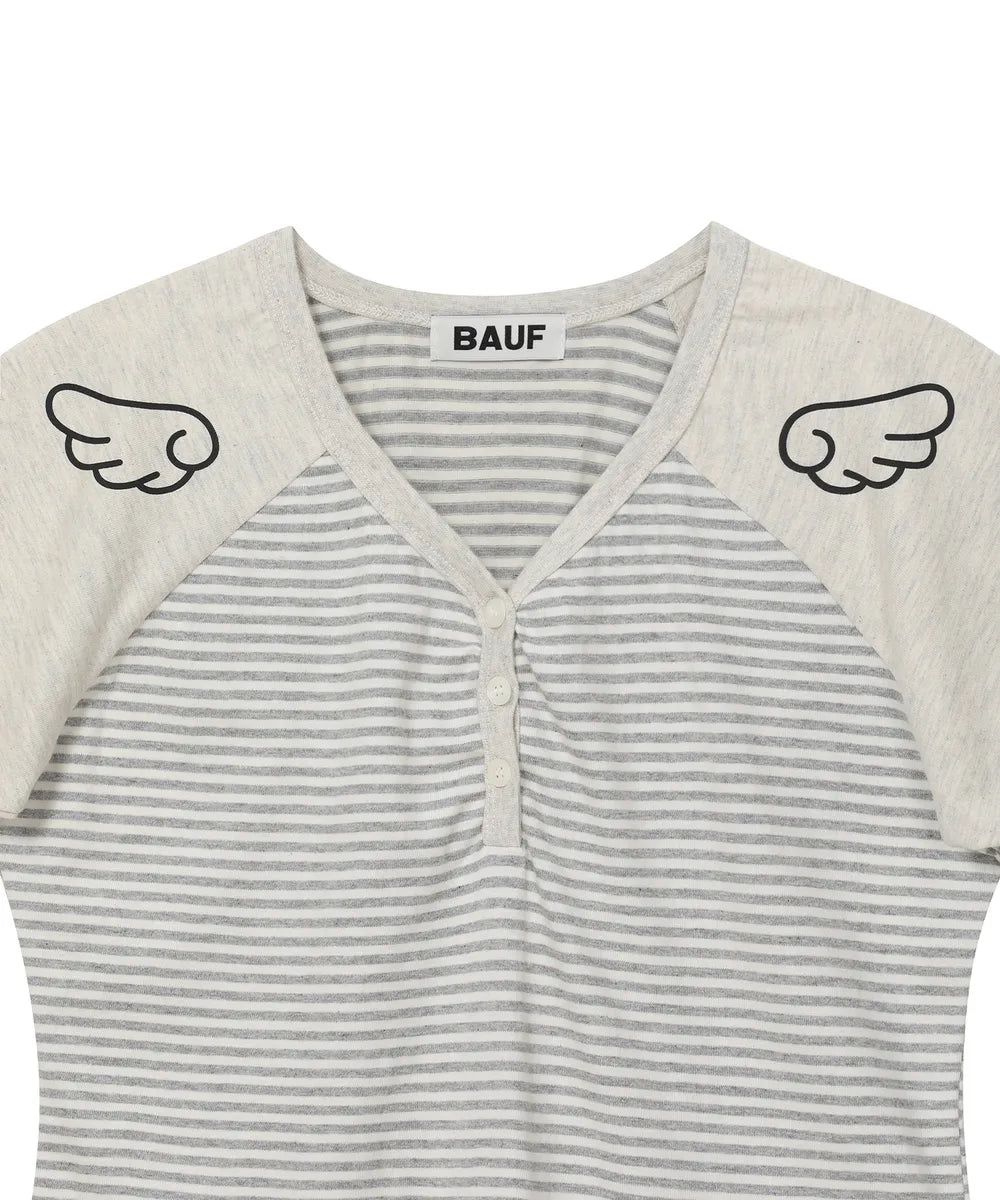 BAUF 3 BUTTON ANGEL SLIM FIT T-SHIRT (STRIPE GREY)