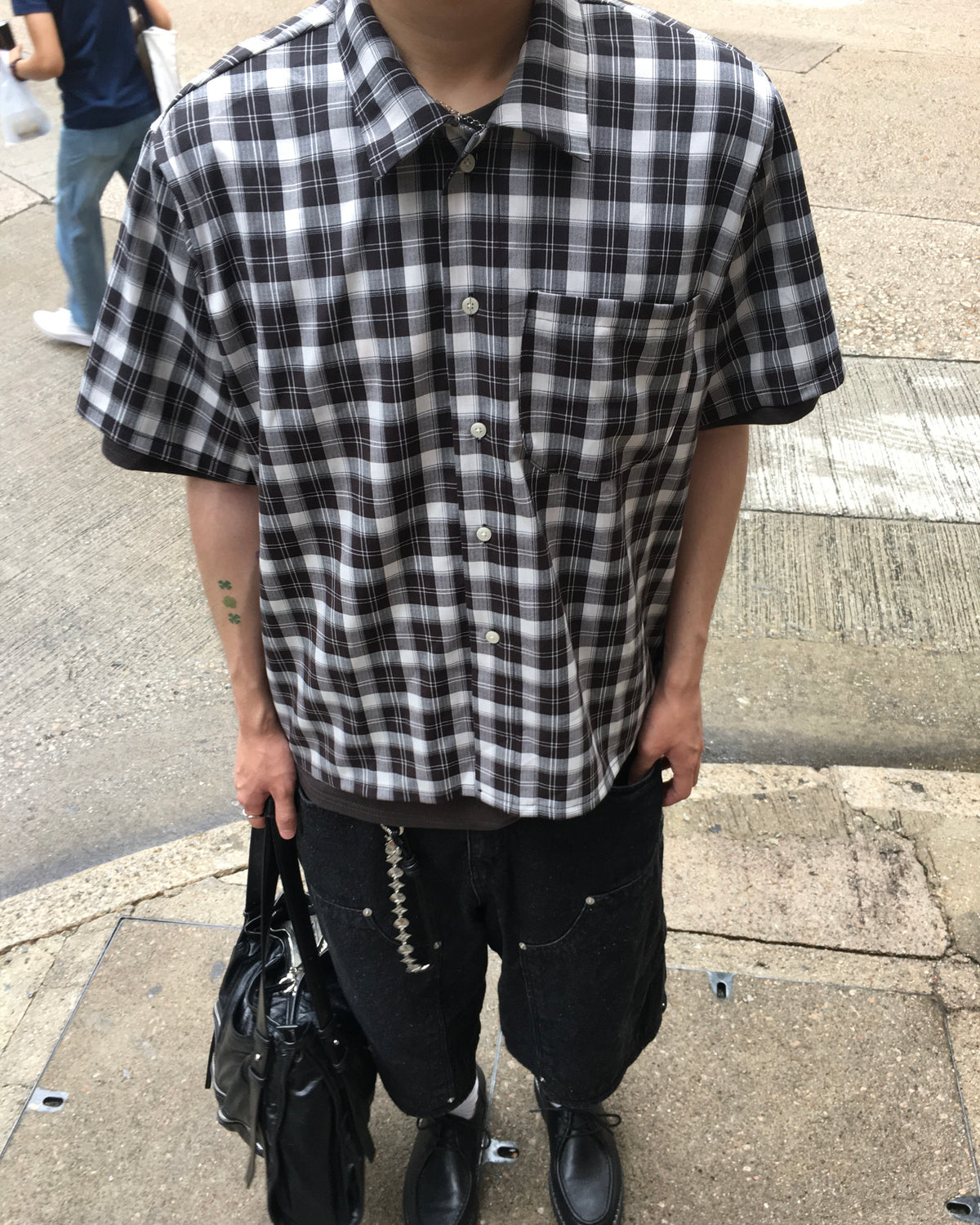 london crop checked shirt (black)
