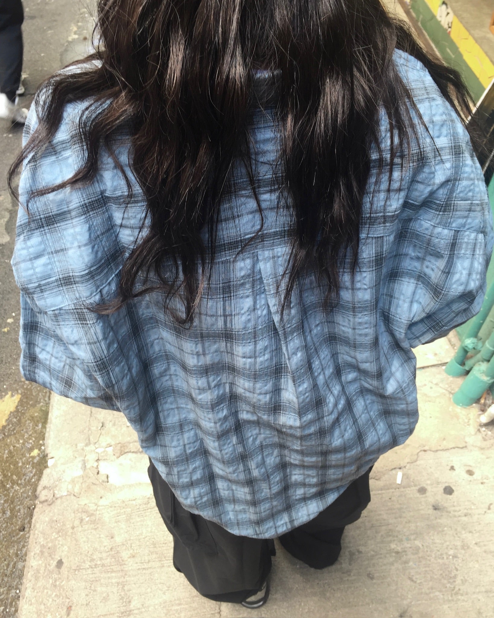 (in stock) matron wrinkle checked shirt (blue)