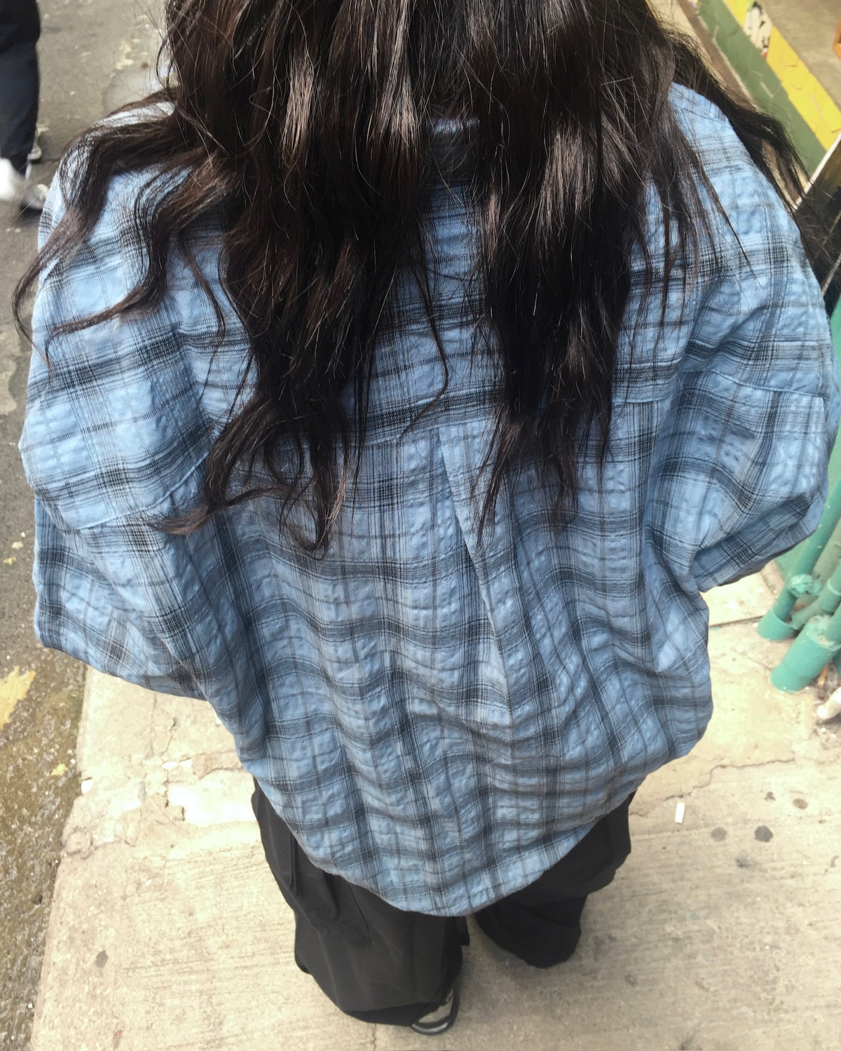 matron wrinkle checked shirt (blue)