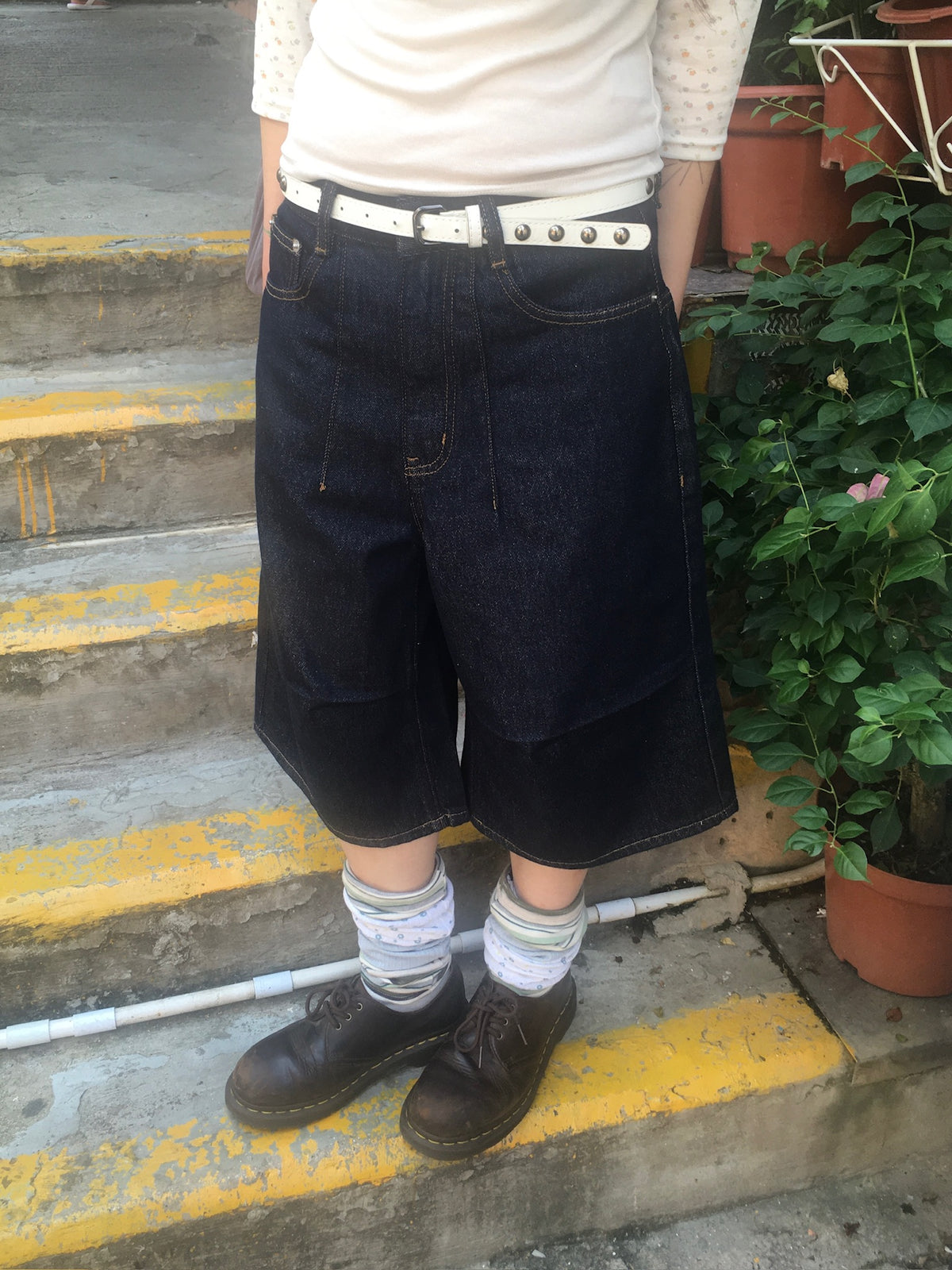 cinch back half raw jeans