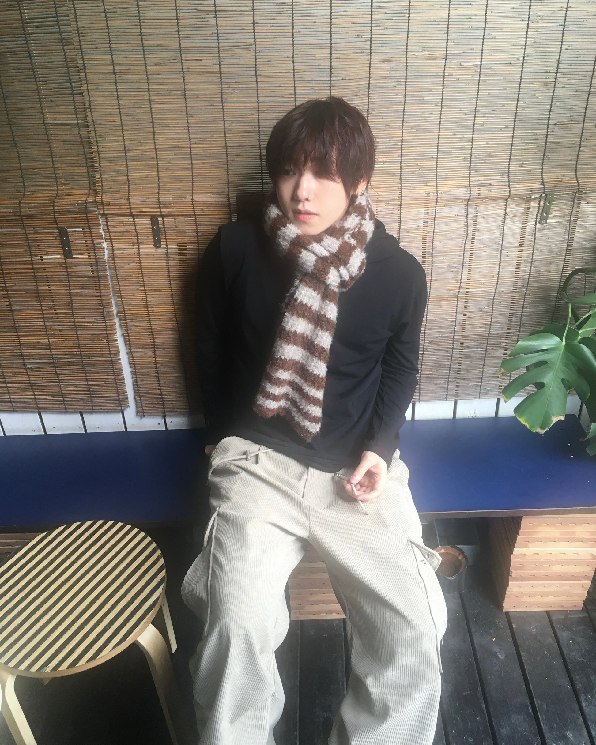 striped wool scarf (brown)