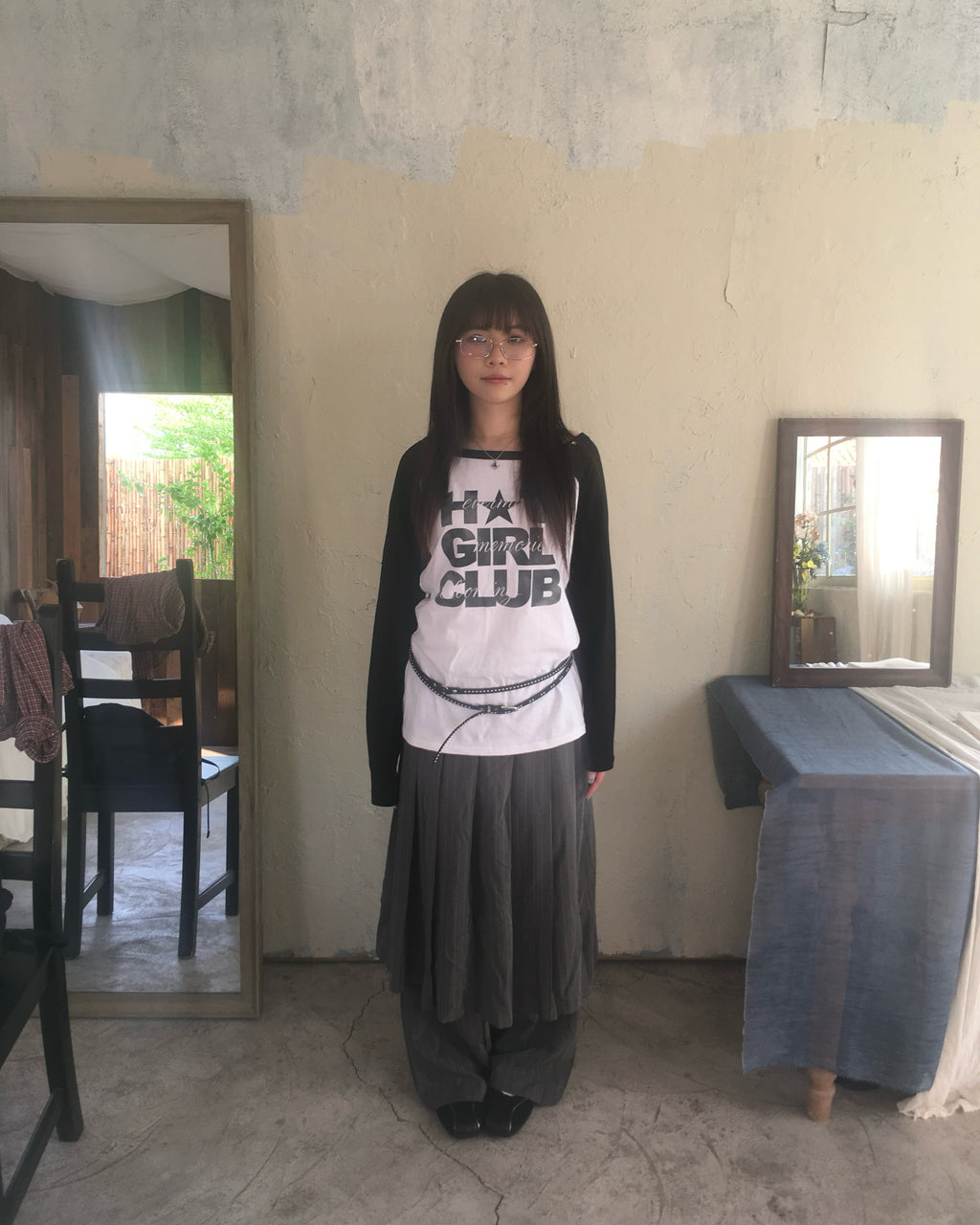 skirt stripe layered pants (grey)