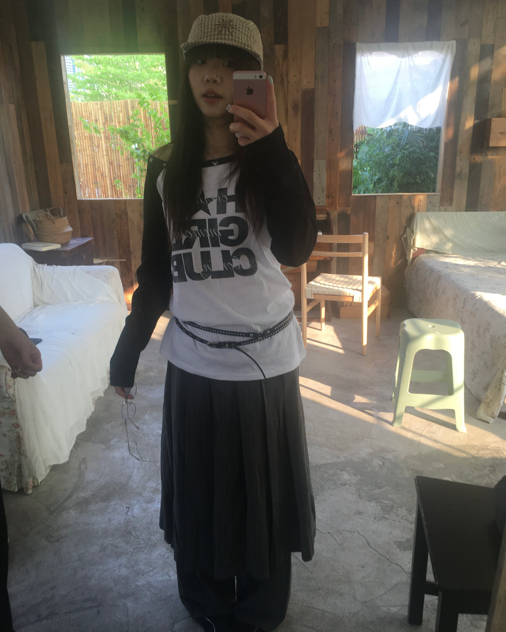 skirt stripe layered pants (grey)