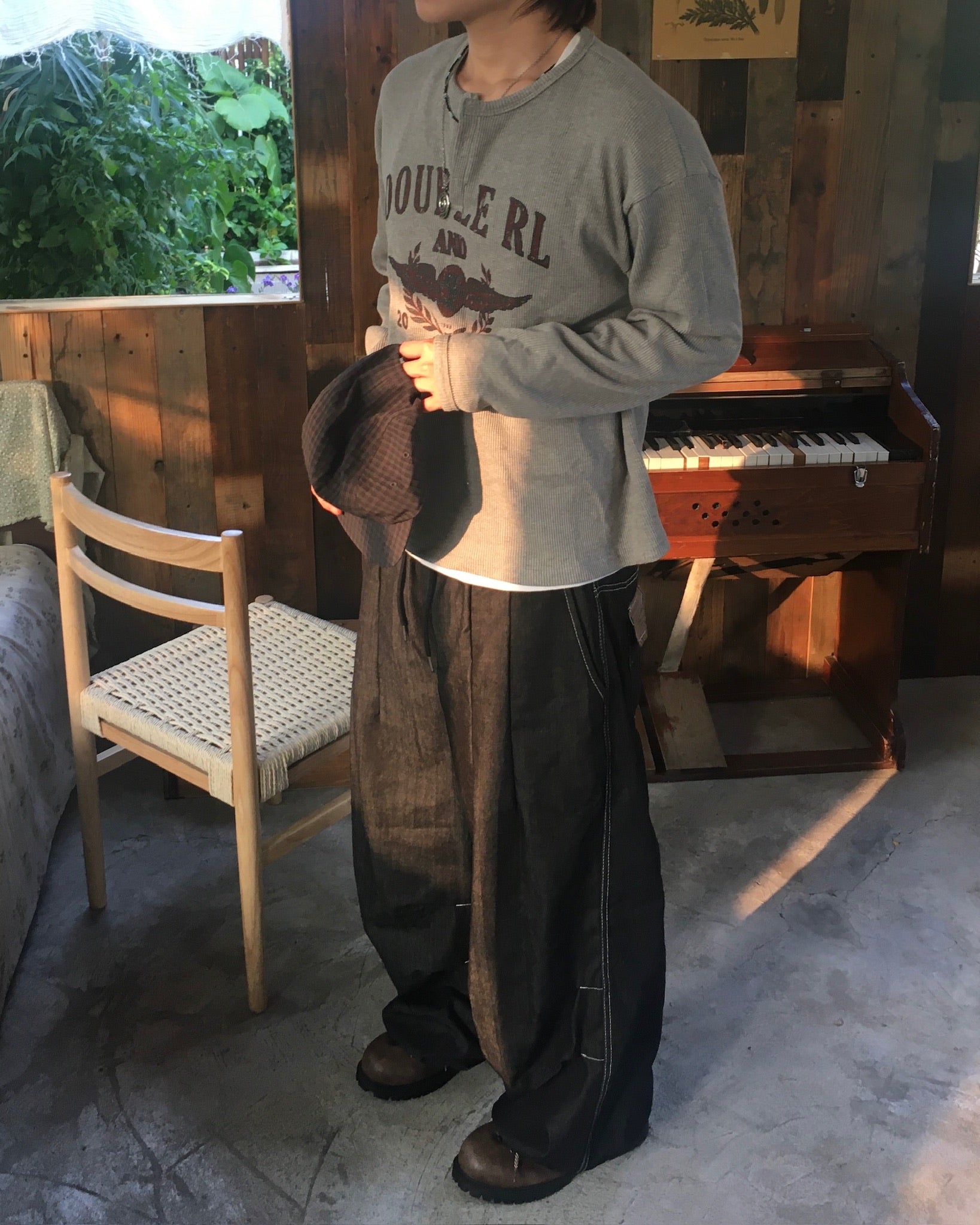 vintage waffle crop tee (grey)