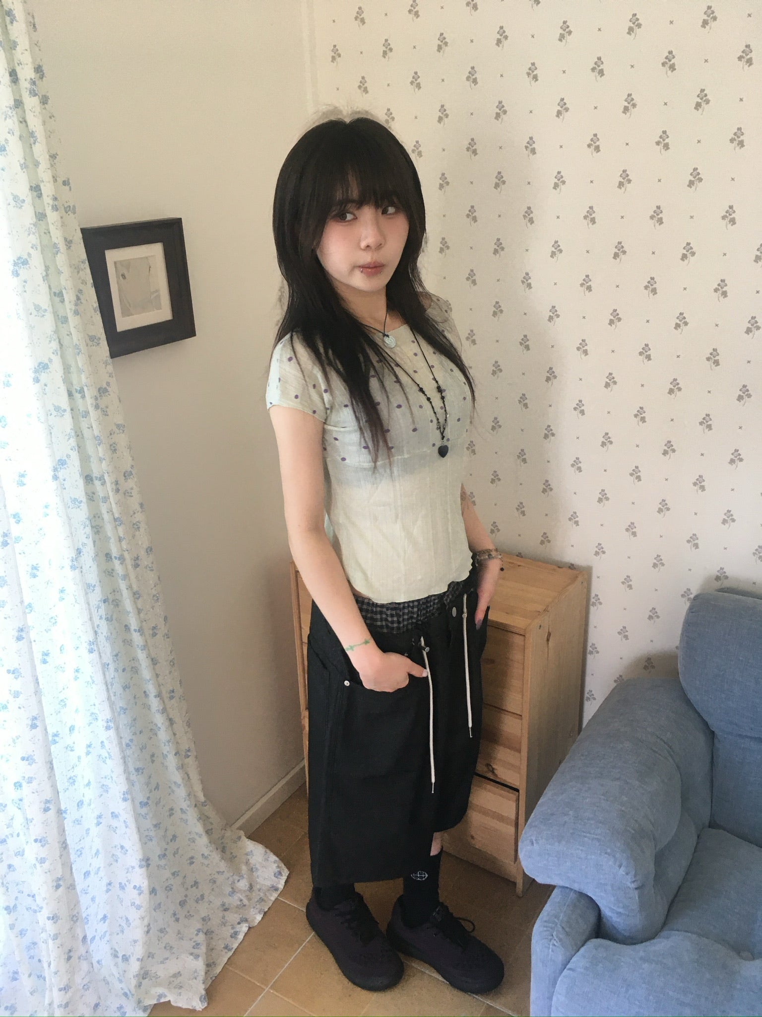 trunk layered half pants (black)