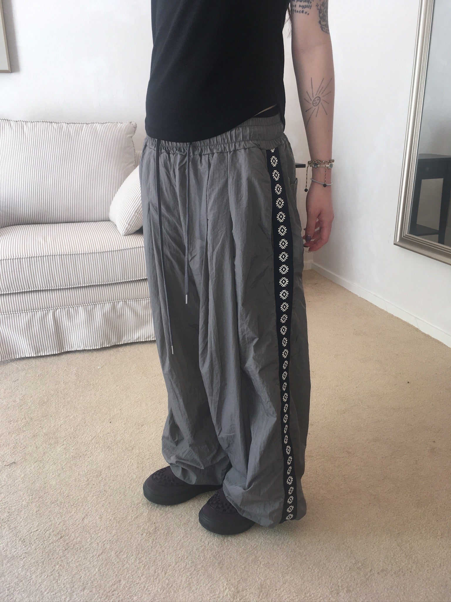 side sun nylon pants (grey)