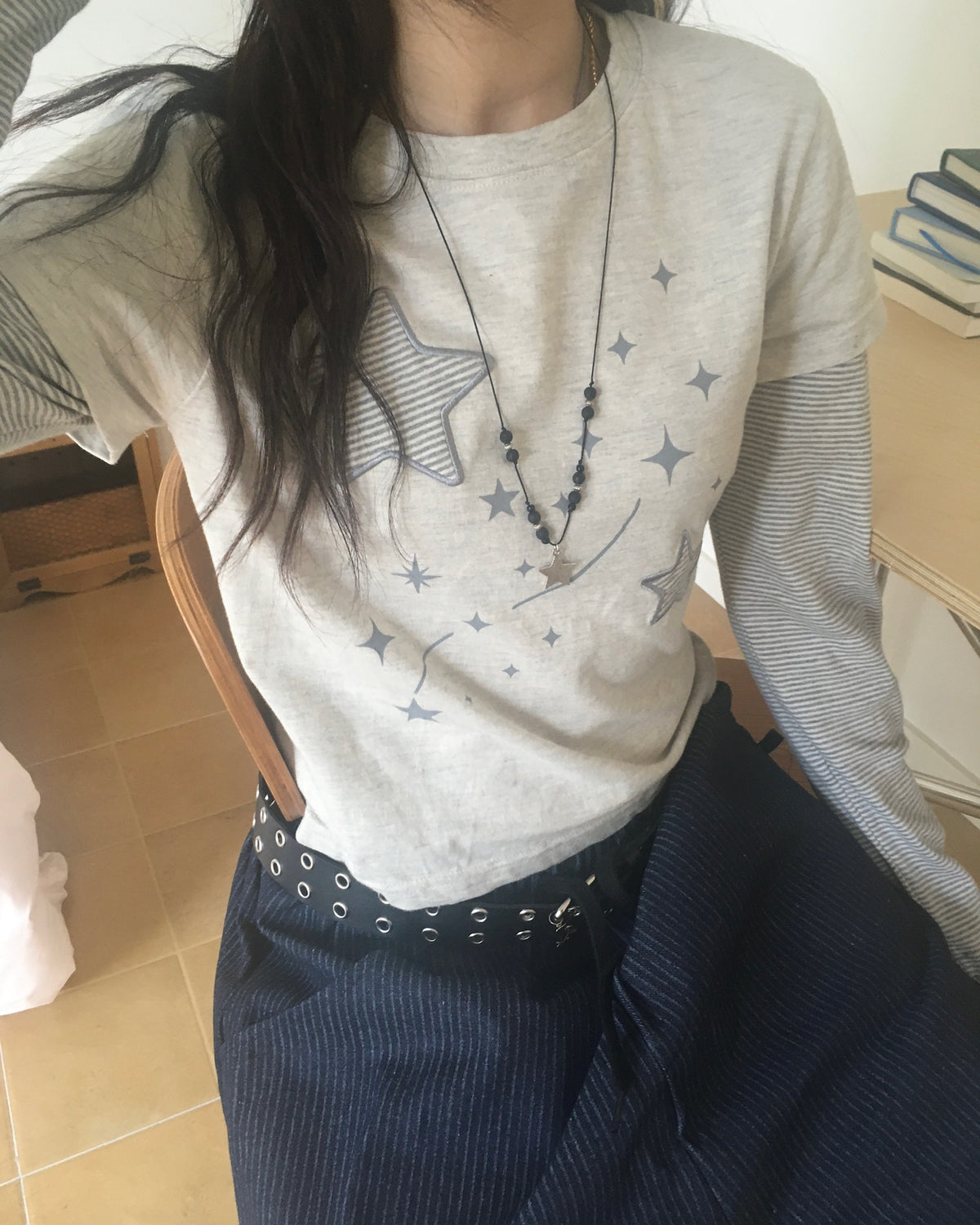 (★best) star stripe layered tee (oatmeal)