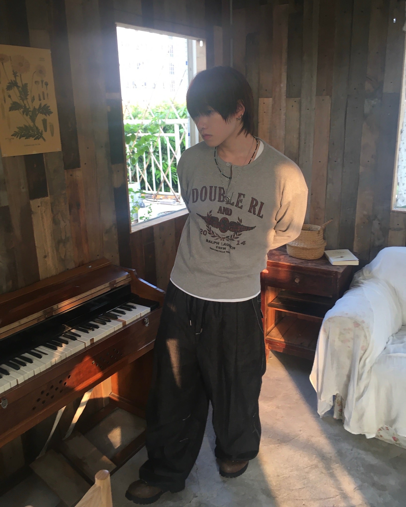 vintage waffle crop tee (grey)