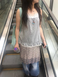 lace trim layer ruffle top (grey)