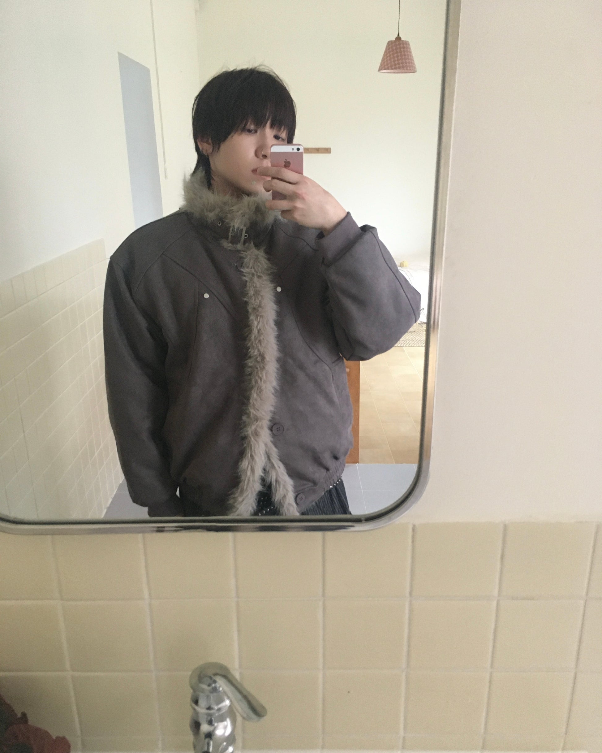 fur collar jacket (charcoal)