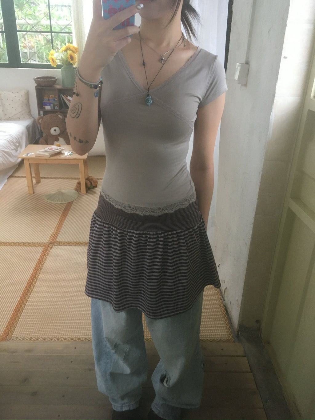 striped cotton skirt (brown)