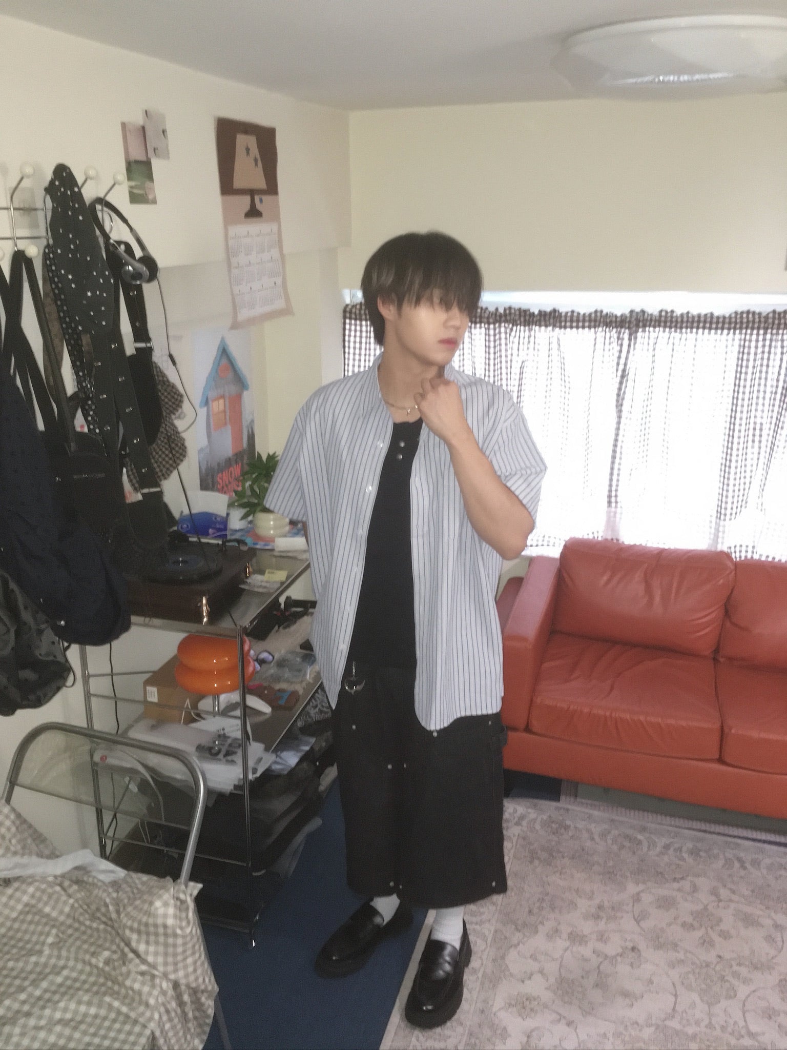 (in shock) flax striped line shirt (sky blue)