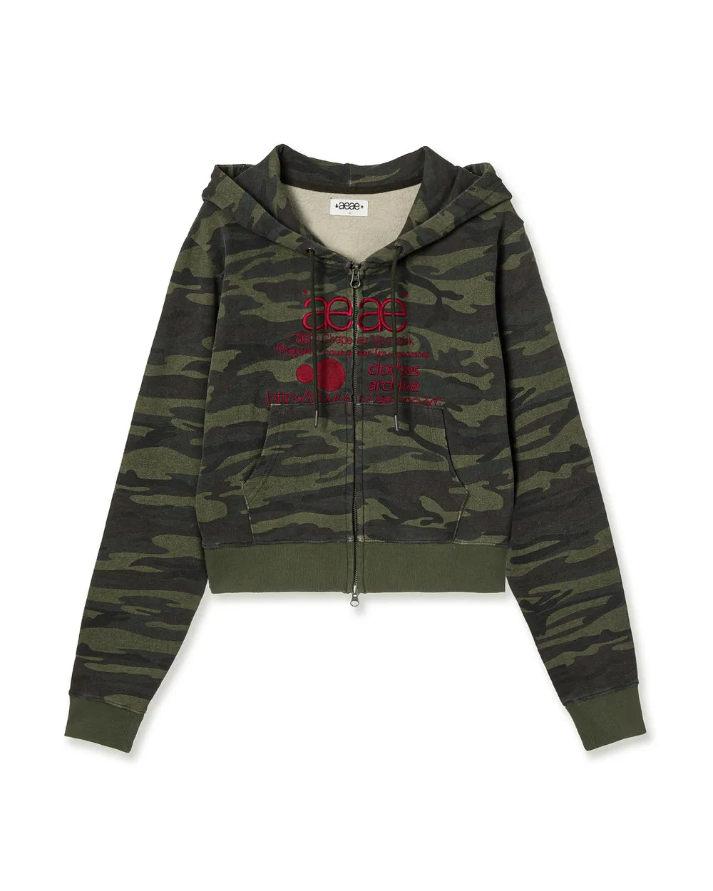 AEAE WEB LOGO CROP HOOD ZIP UP (CAMO GREEN)