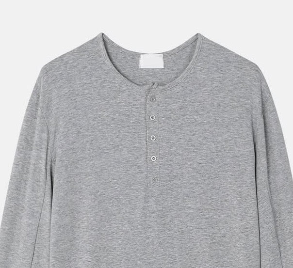 (in stock) henley neck long sleeve (black)