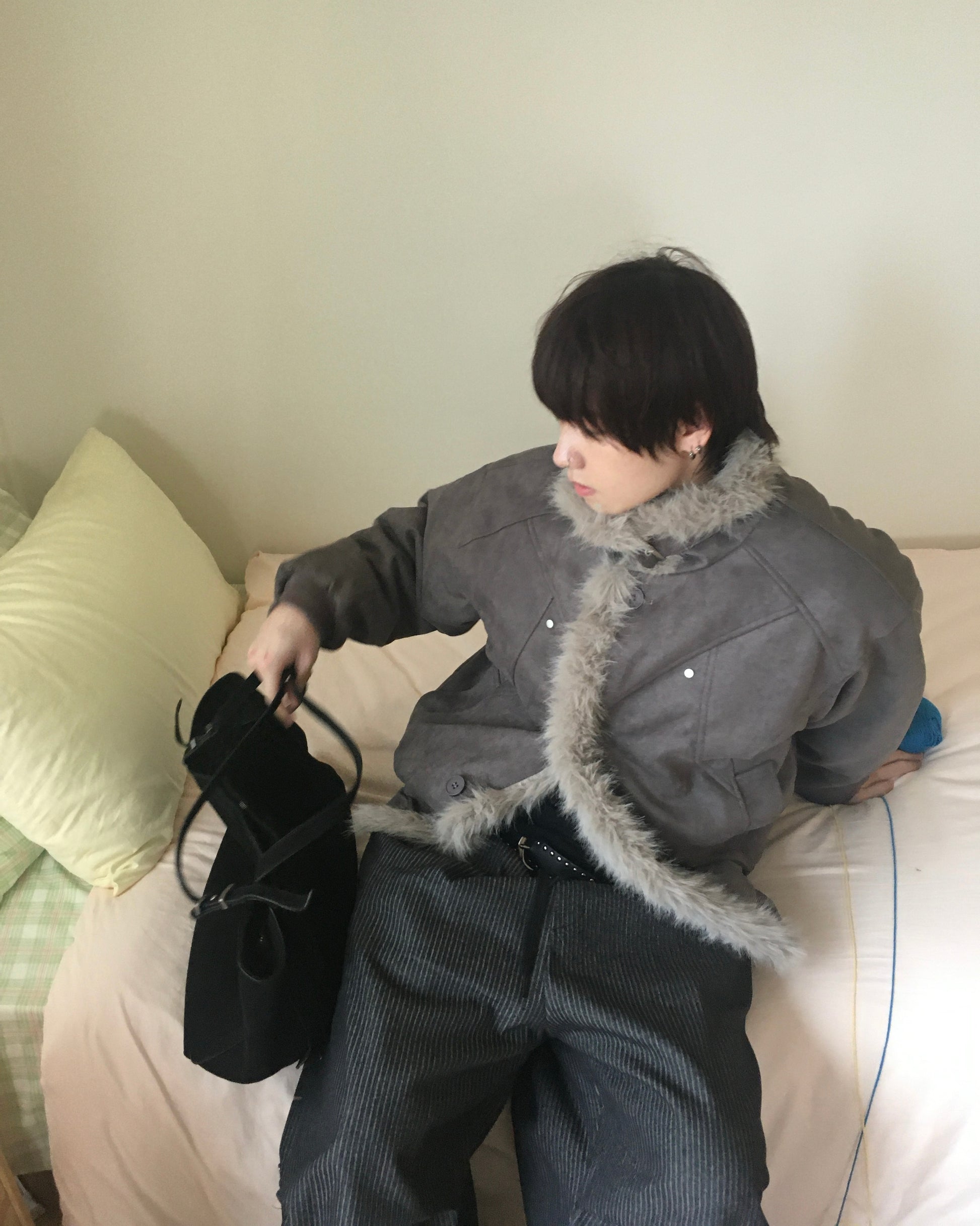 fur collar jacket (charcoal)