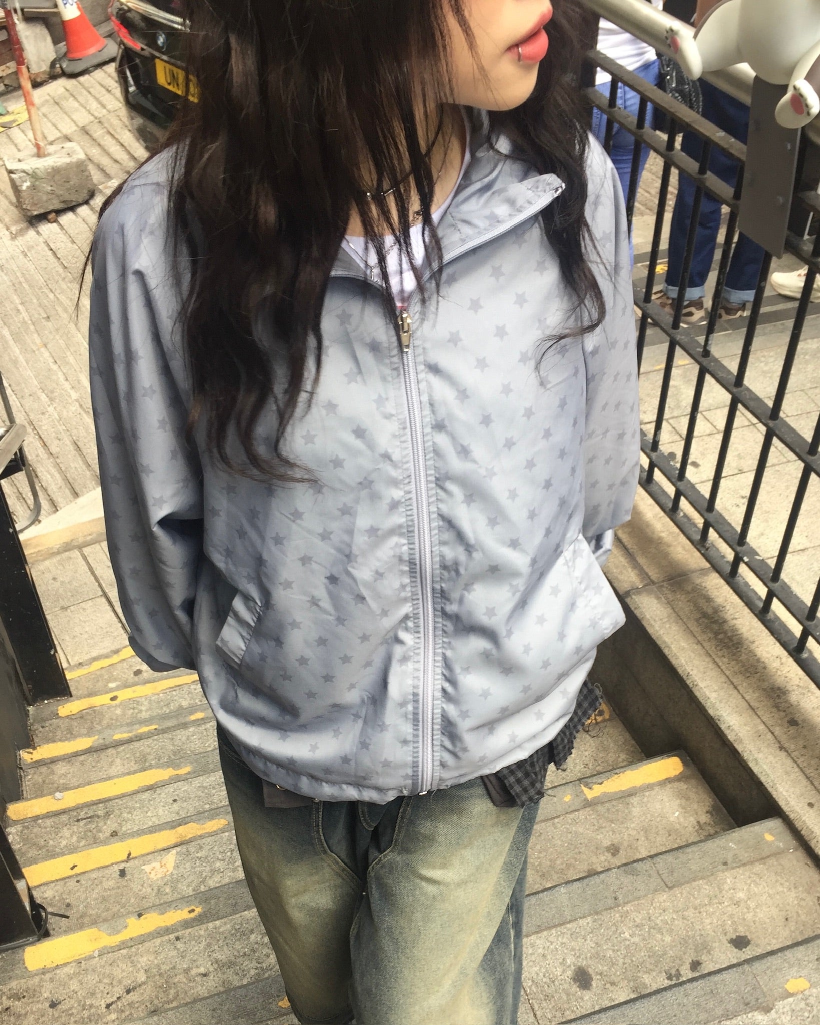 (in stock) star windbreaker jumper (grey)