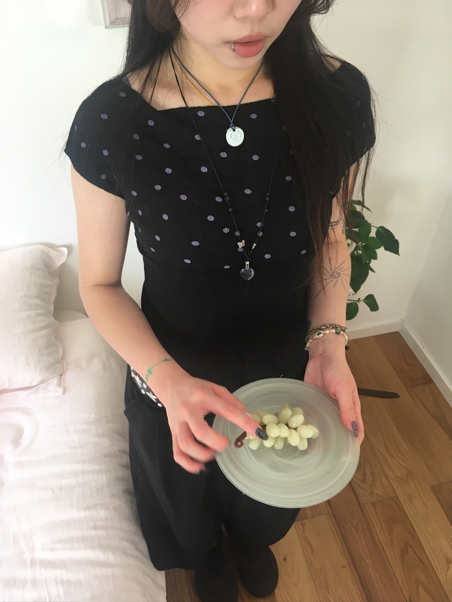 ribbed dot top (black)