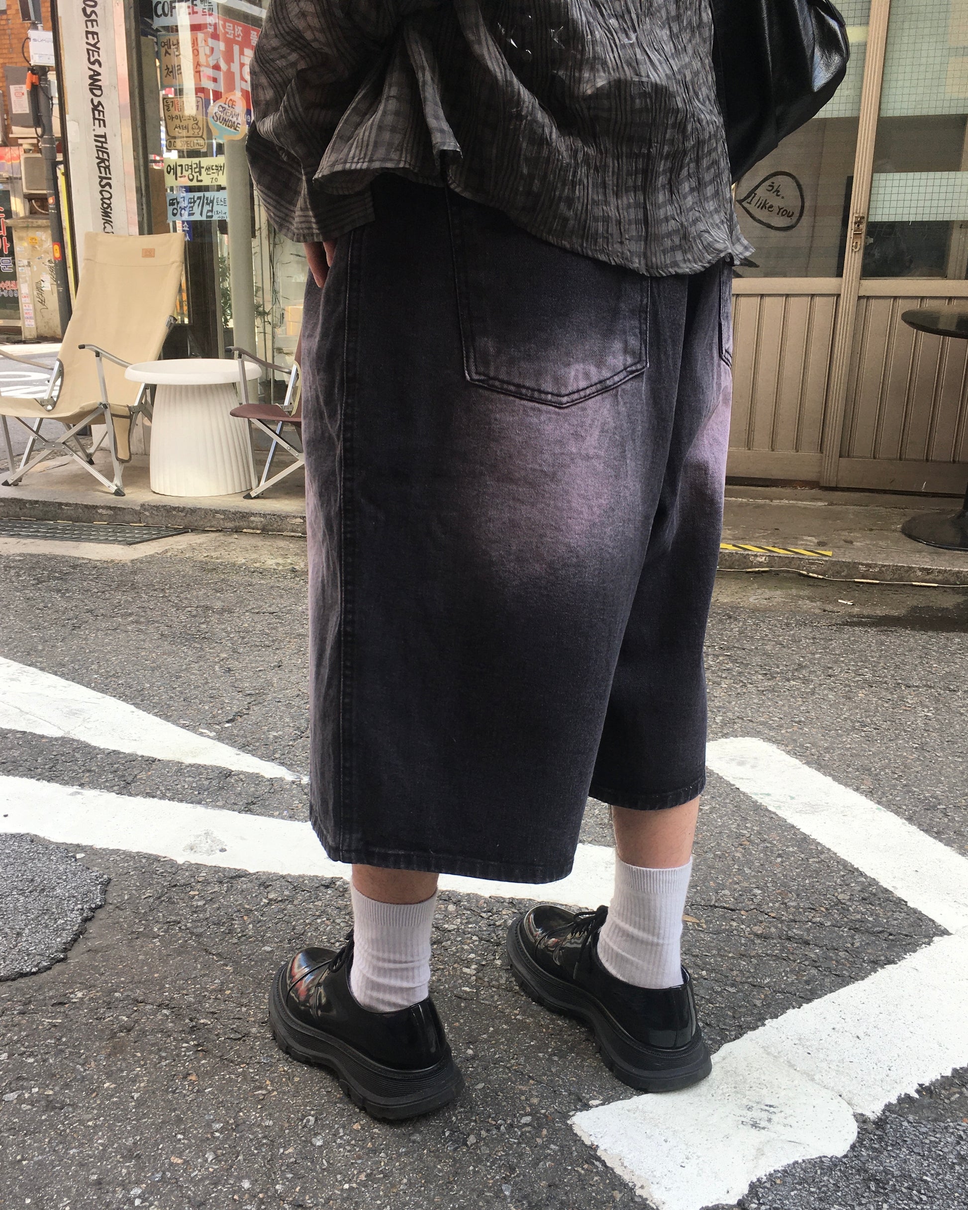 basic washed bermuda jeans (purple) (men wear)