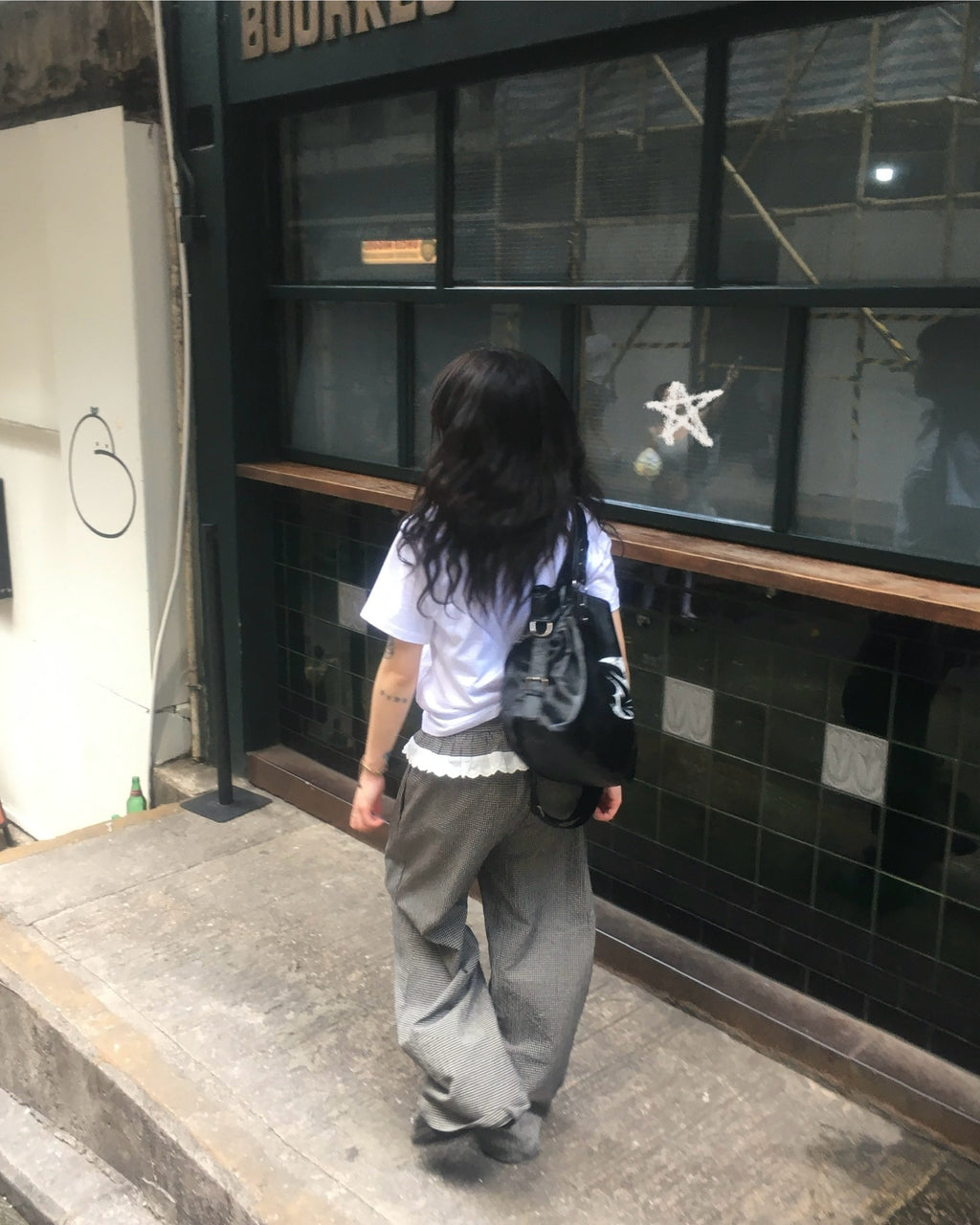 (in stock) lace checked belt pants