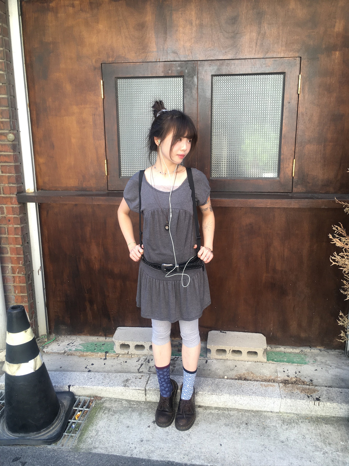 jersey shirring dress (charcoal)