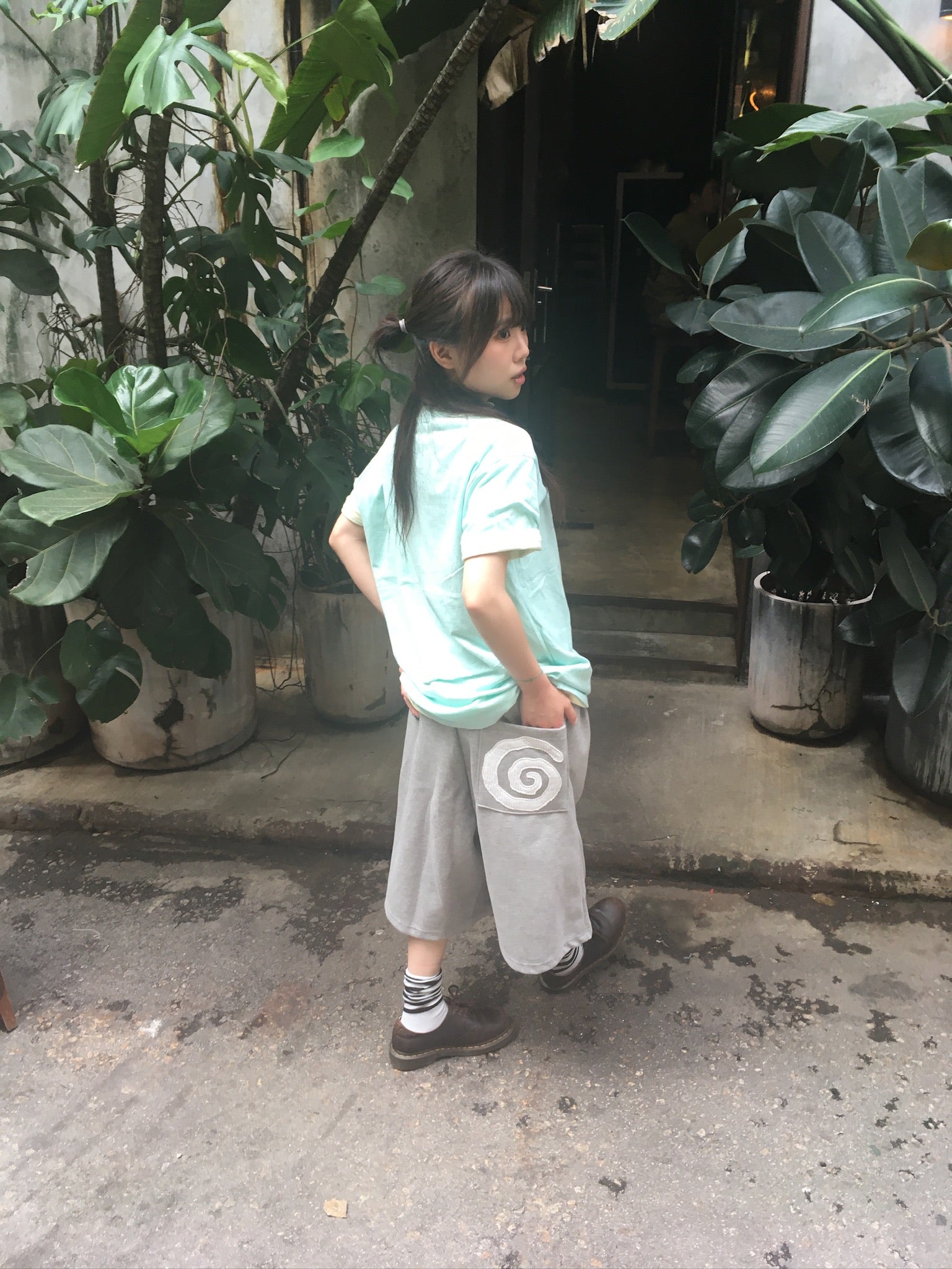 spiral half sweat pants (grey)