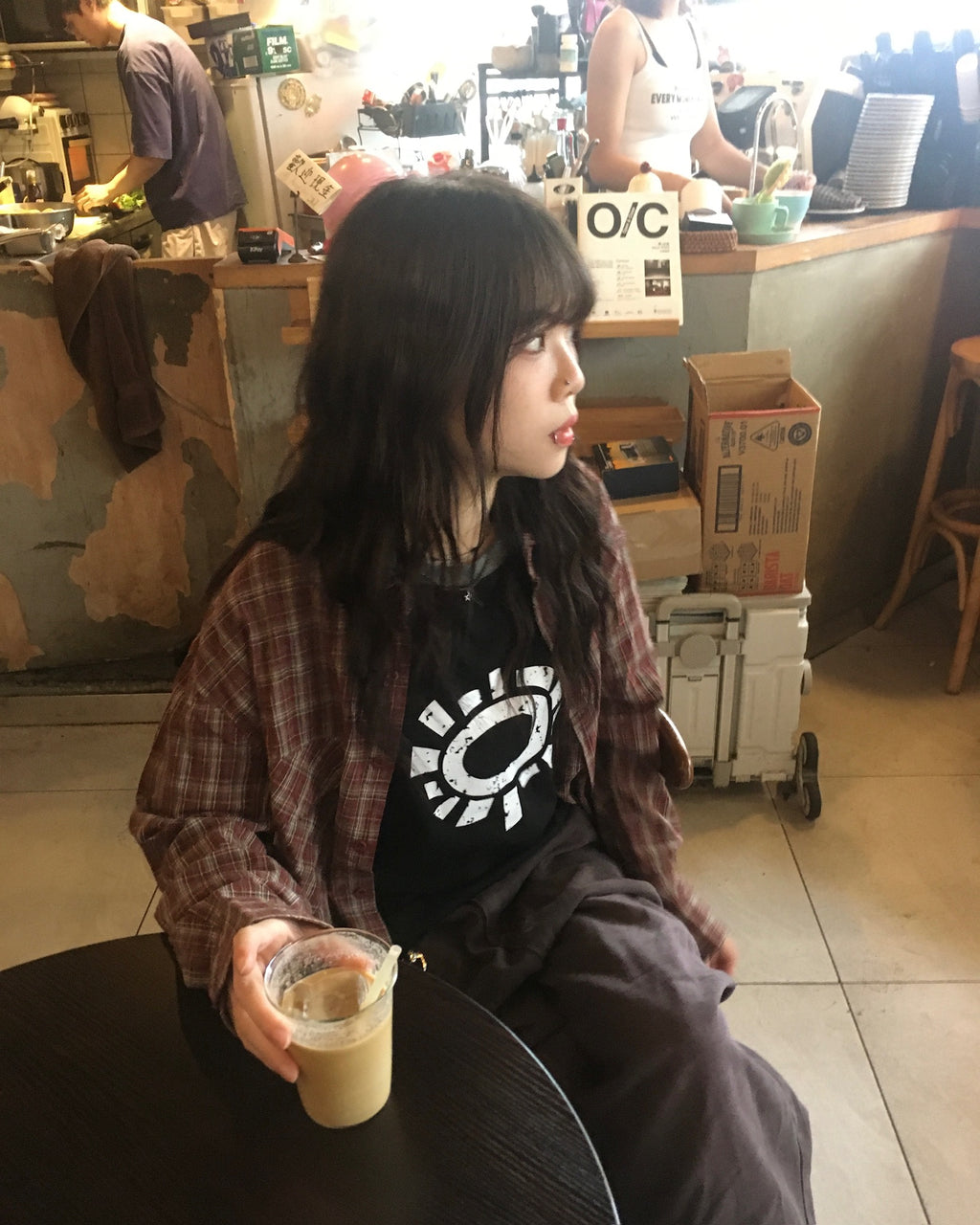 double pocket checked shirt (red)