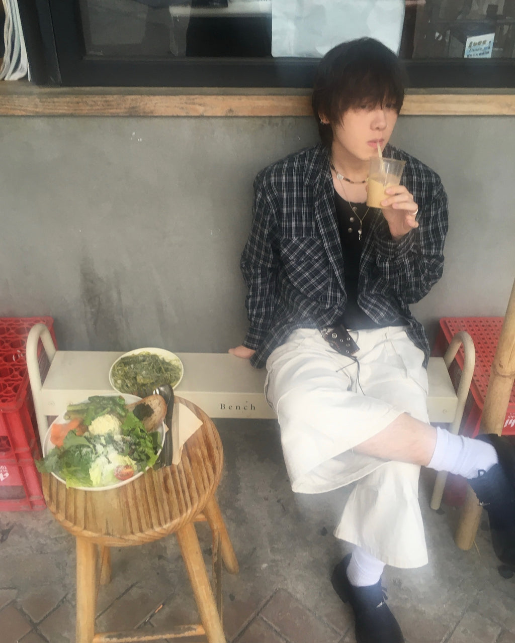 double pocket checked shirt (black)