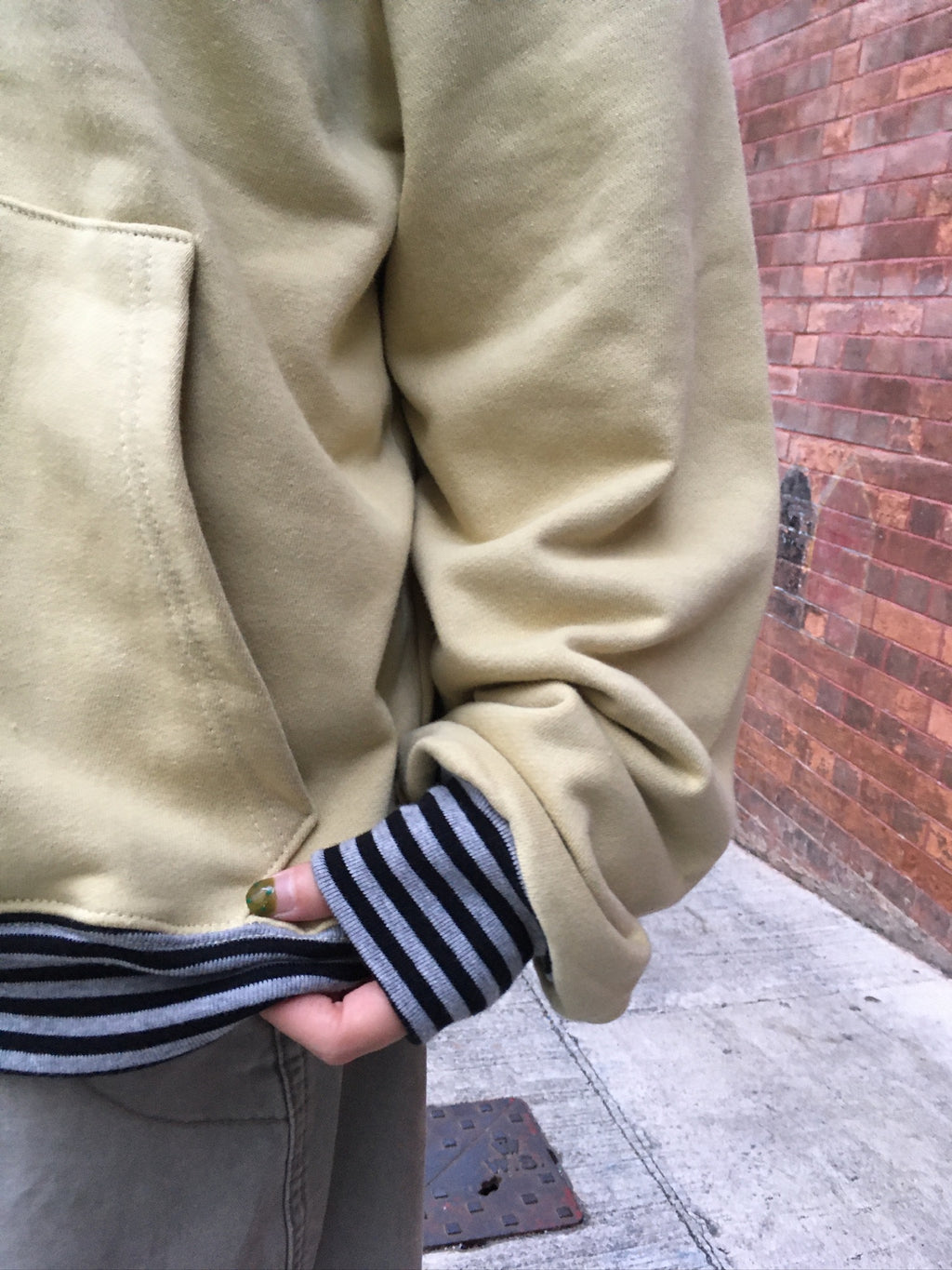 stripe trim hoodie zip up (yellow)
