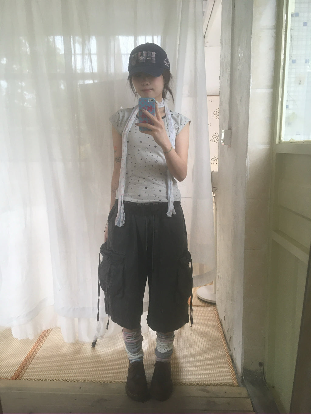drawstring half cargo pants (charcoal)