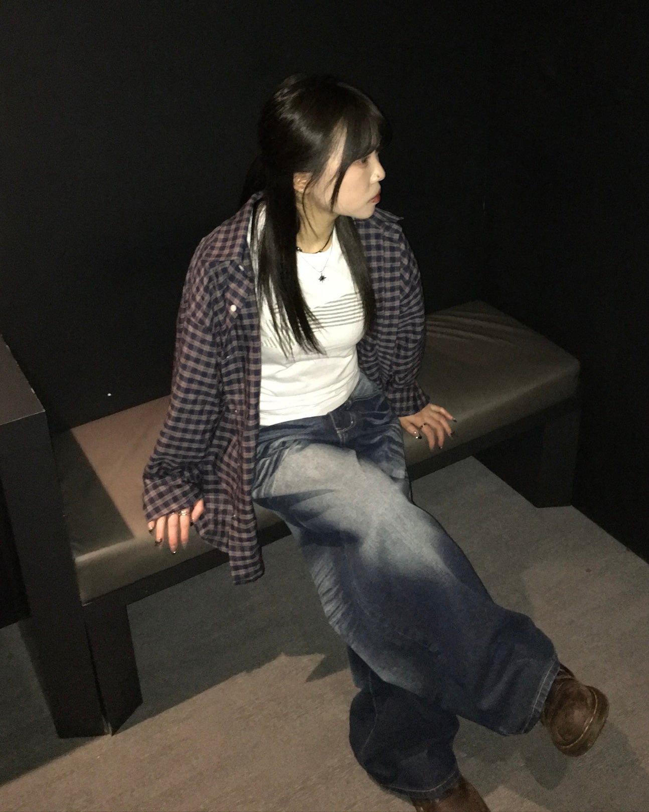 (in stock) simple smoke wide jeans