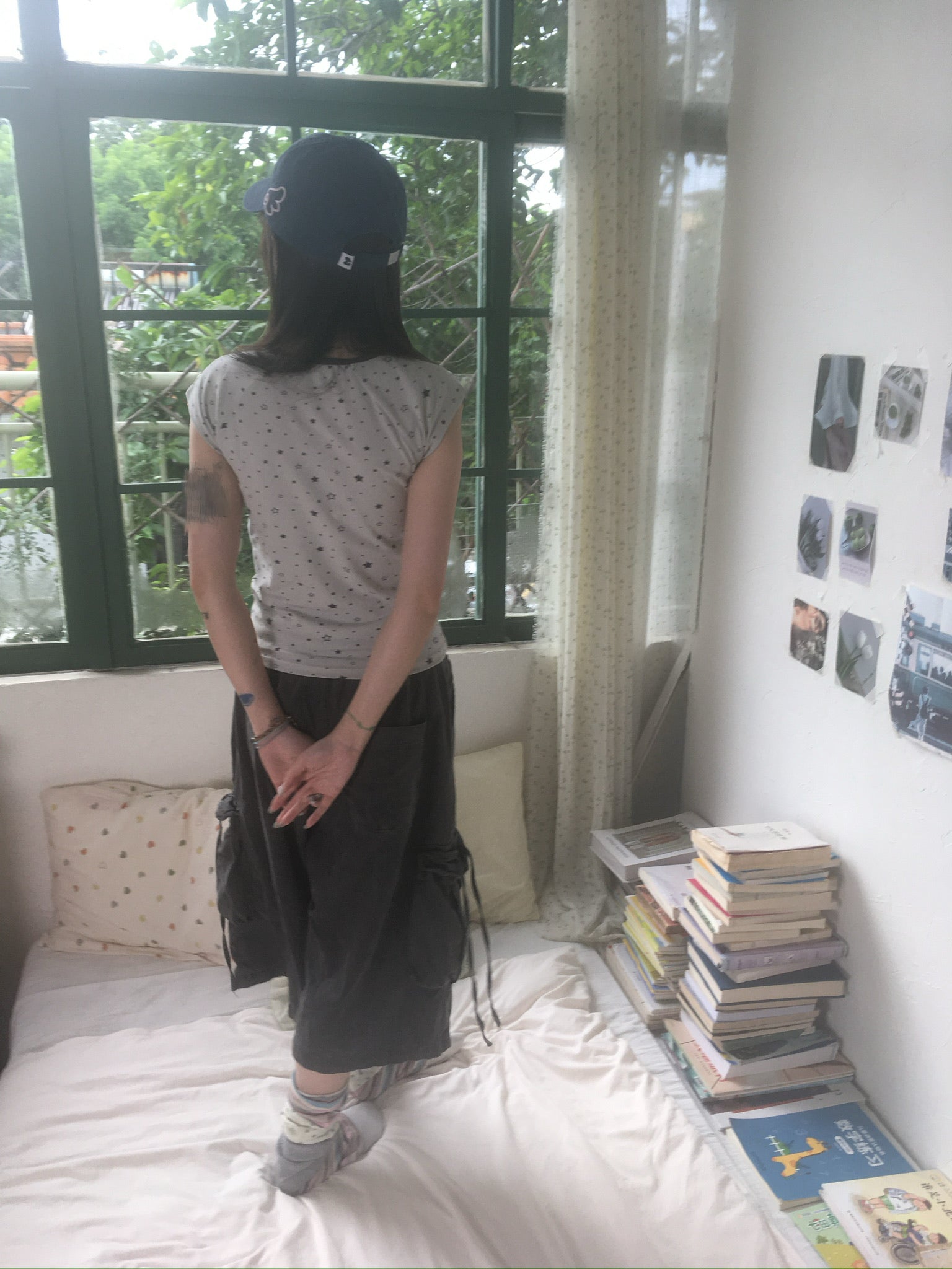 drawstring half cargo pants (charcoal)