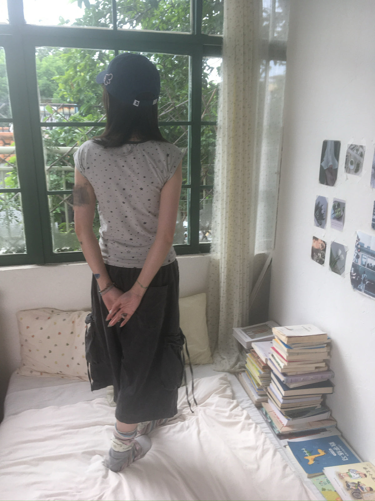 drawstring half cargo pants (charcoal)