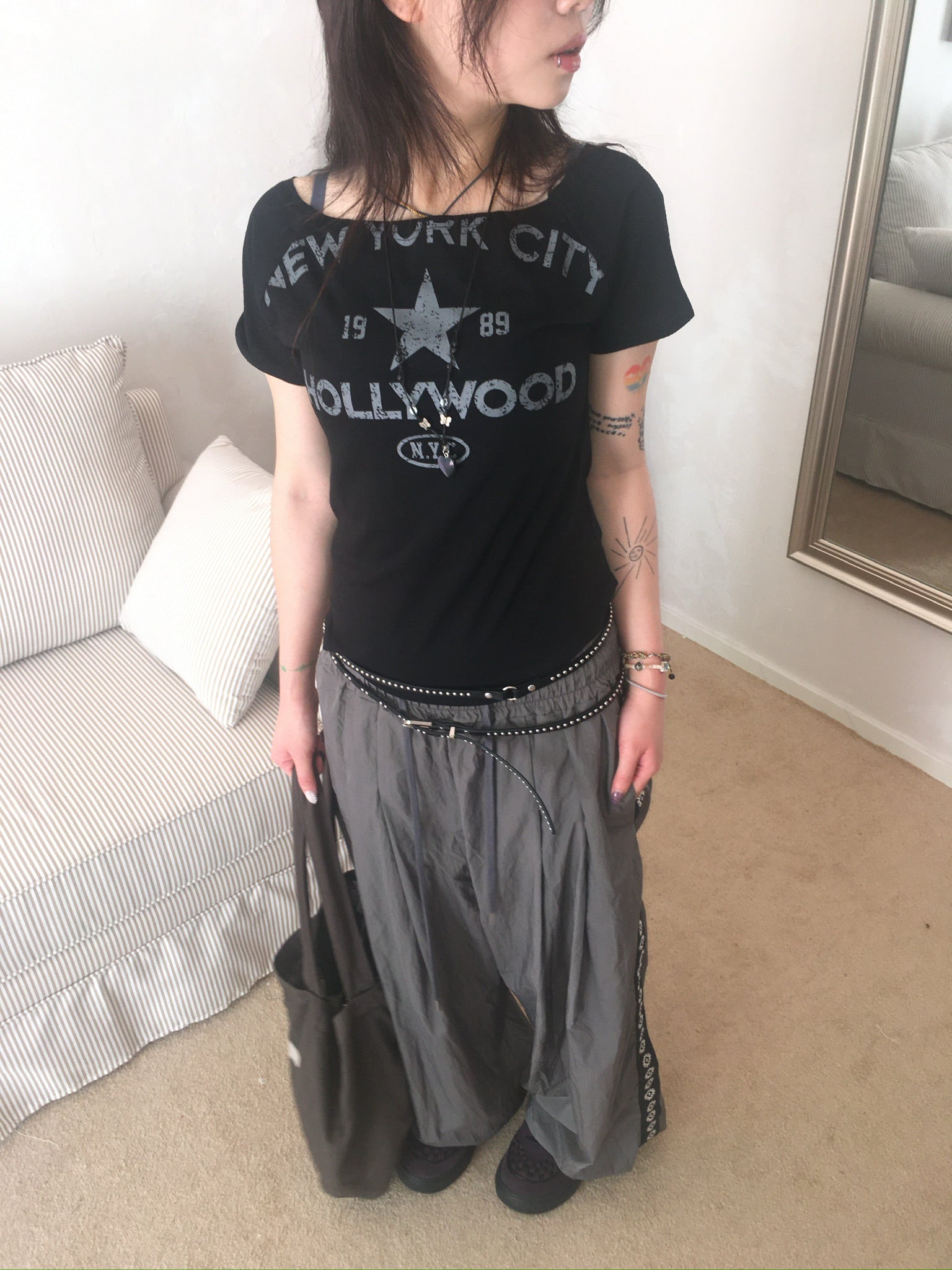 side sun nylon pants (grey)