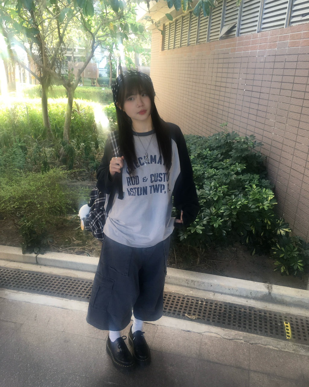 checkmates raglan tee (navy/grey) (women)