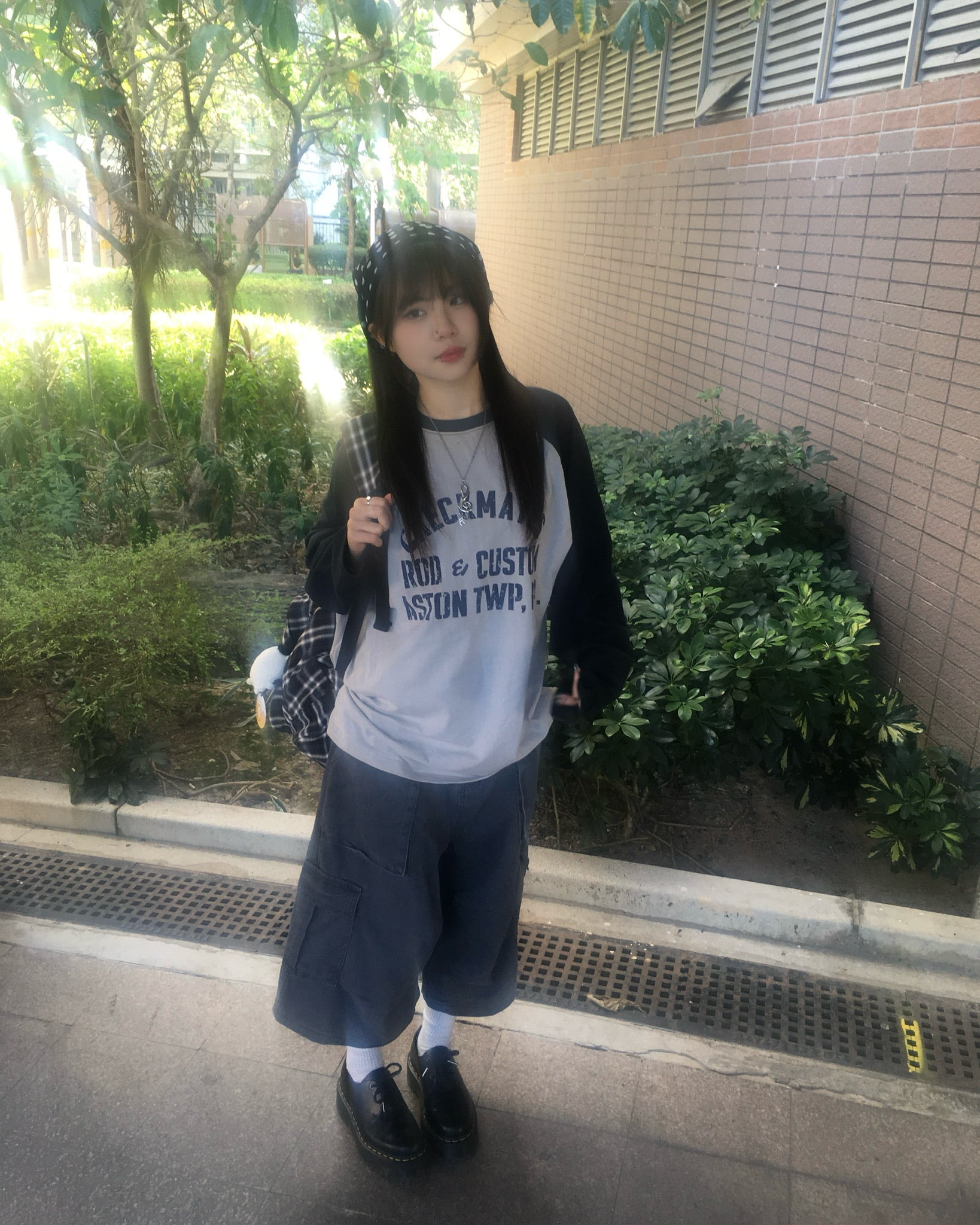 checkmates raglan tee (navy/grey) (women)