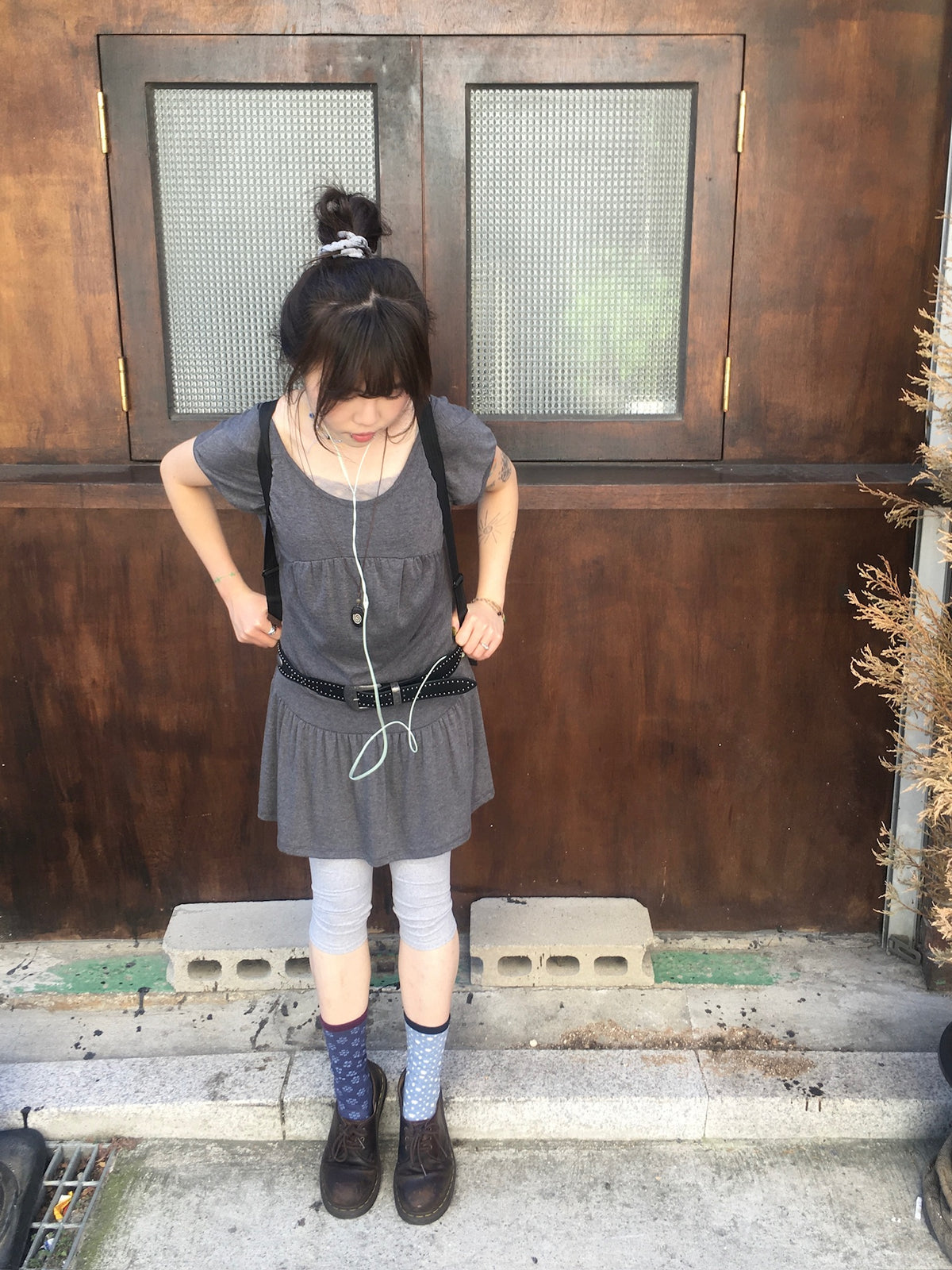 jersey shirring dress (charcoal)