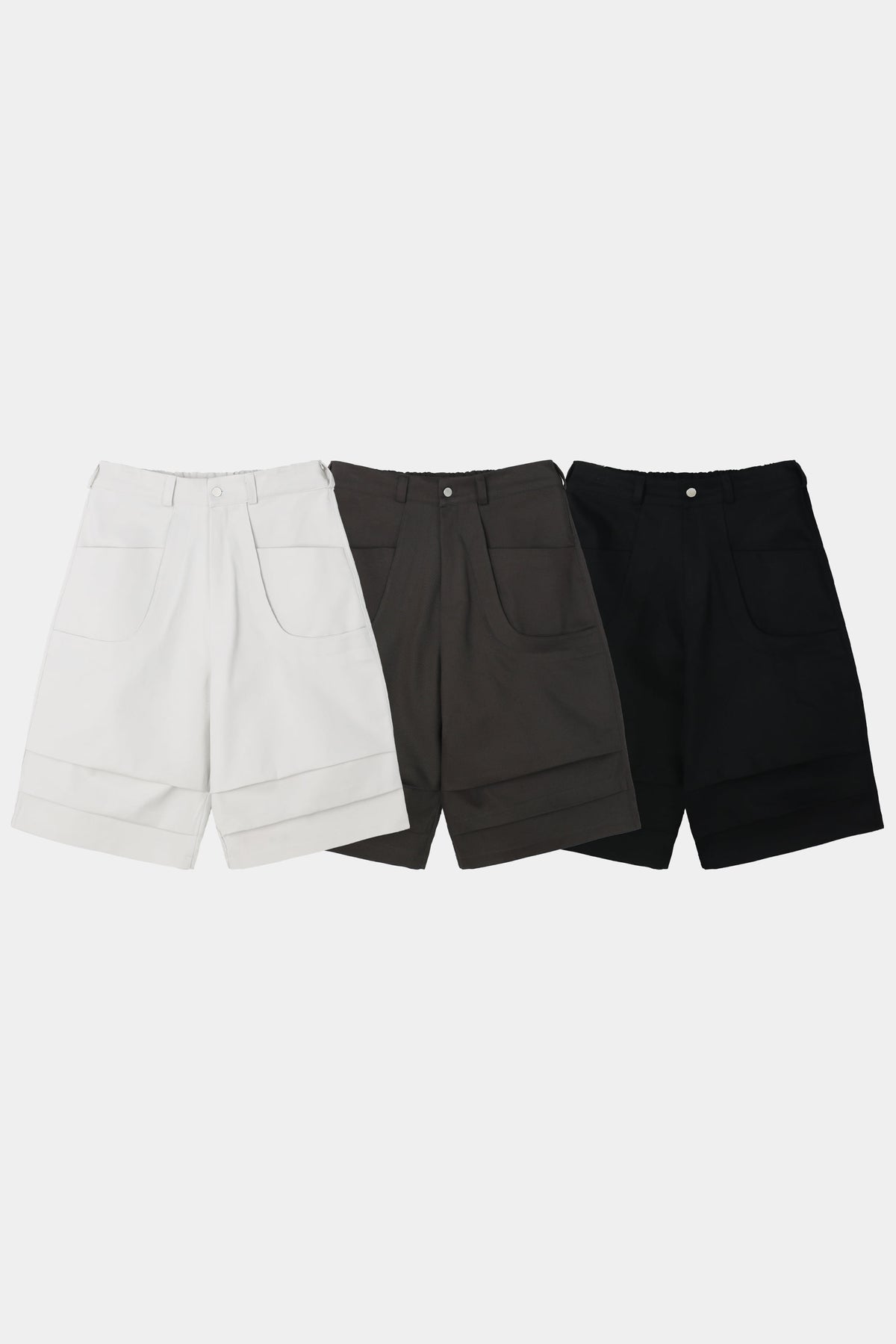 pleated hem half pants (black)