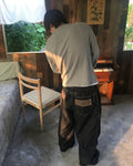checked cinch back pants (black)