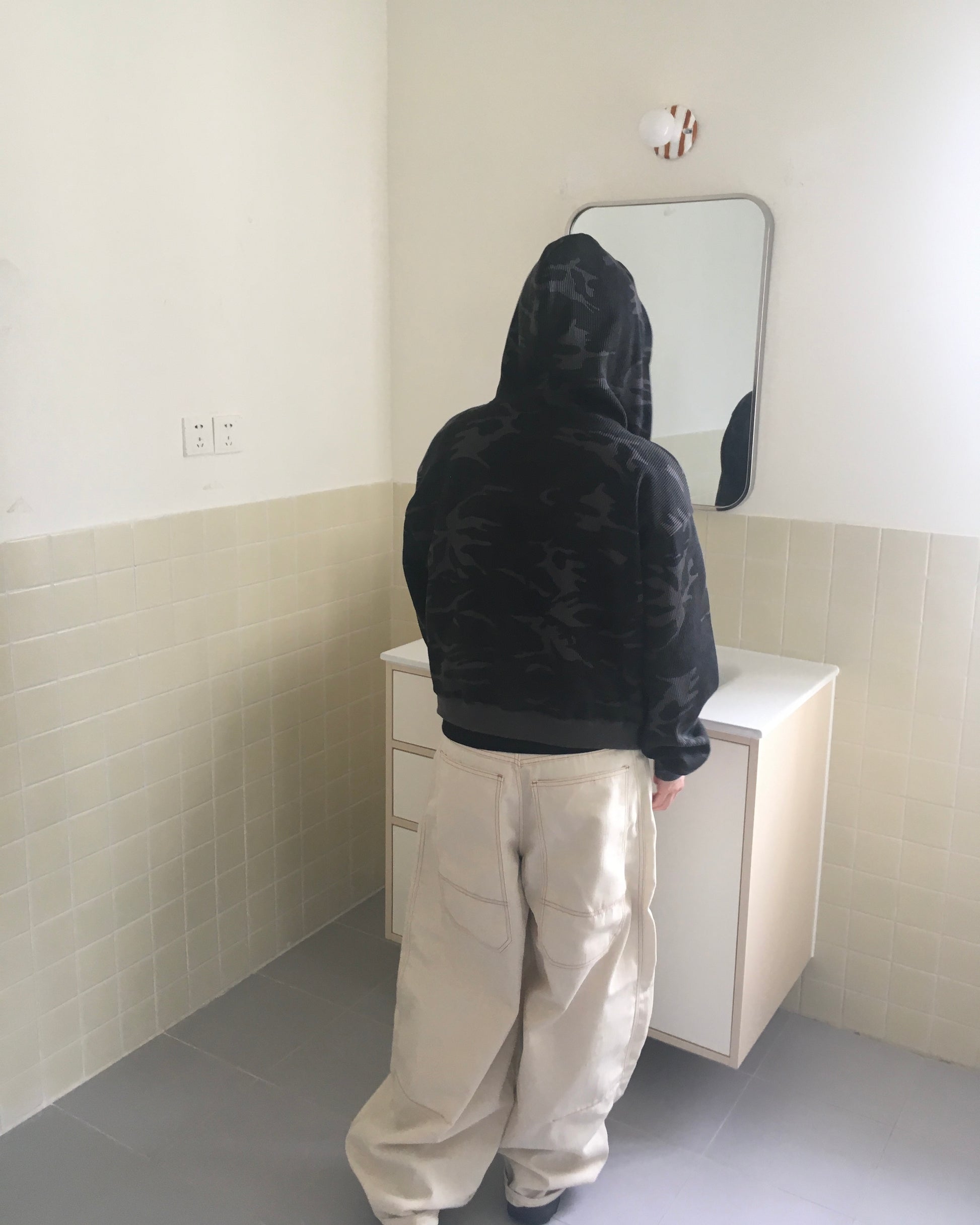 camo waffle zip-up hoodie (charcoal)