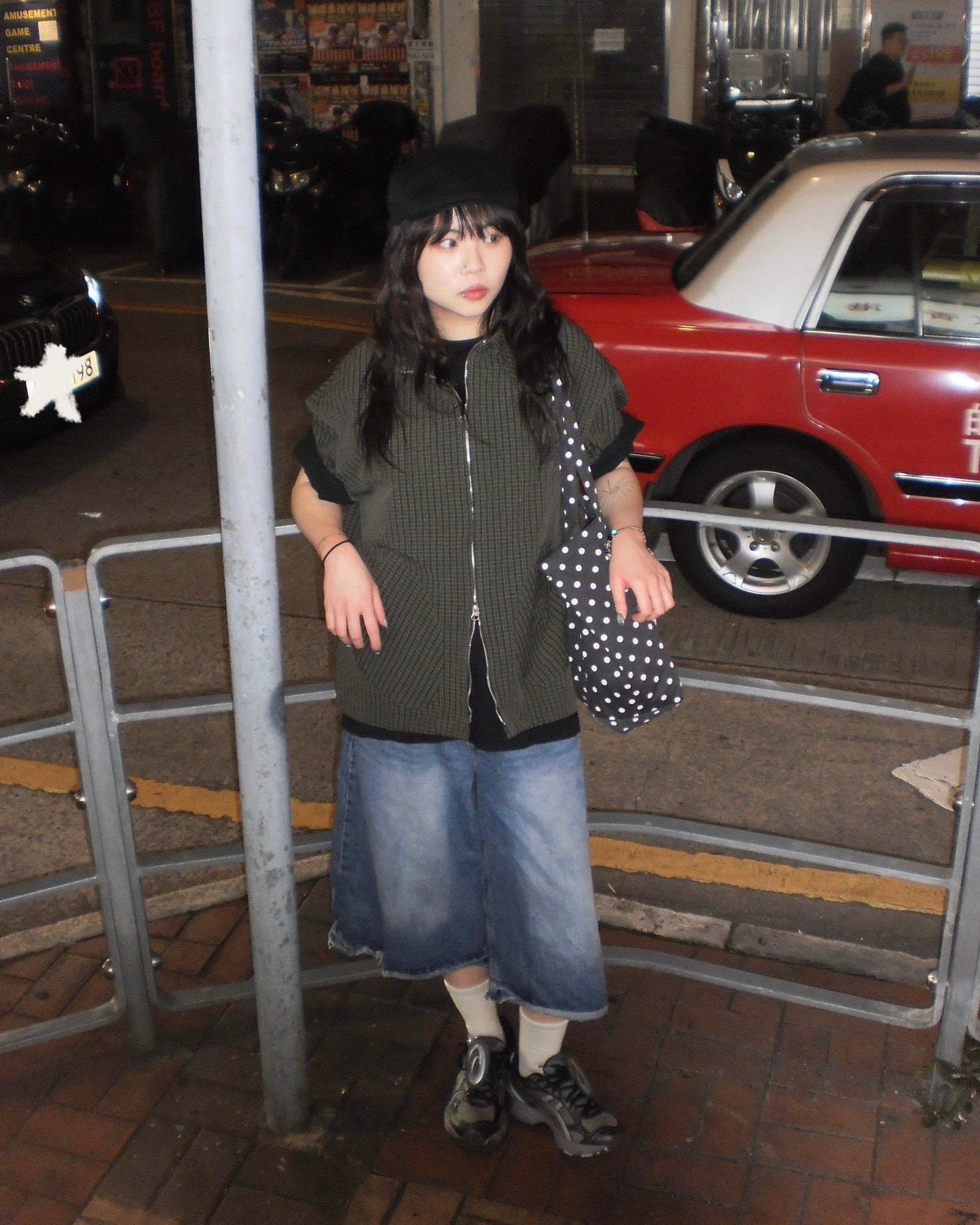 (in stock) checked shortcut zip-up shirt (khaki)